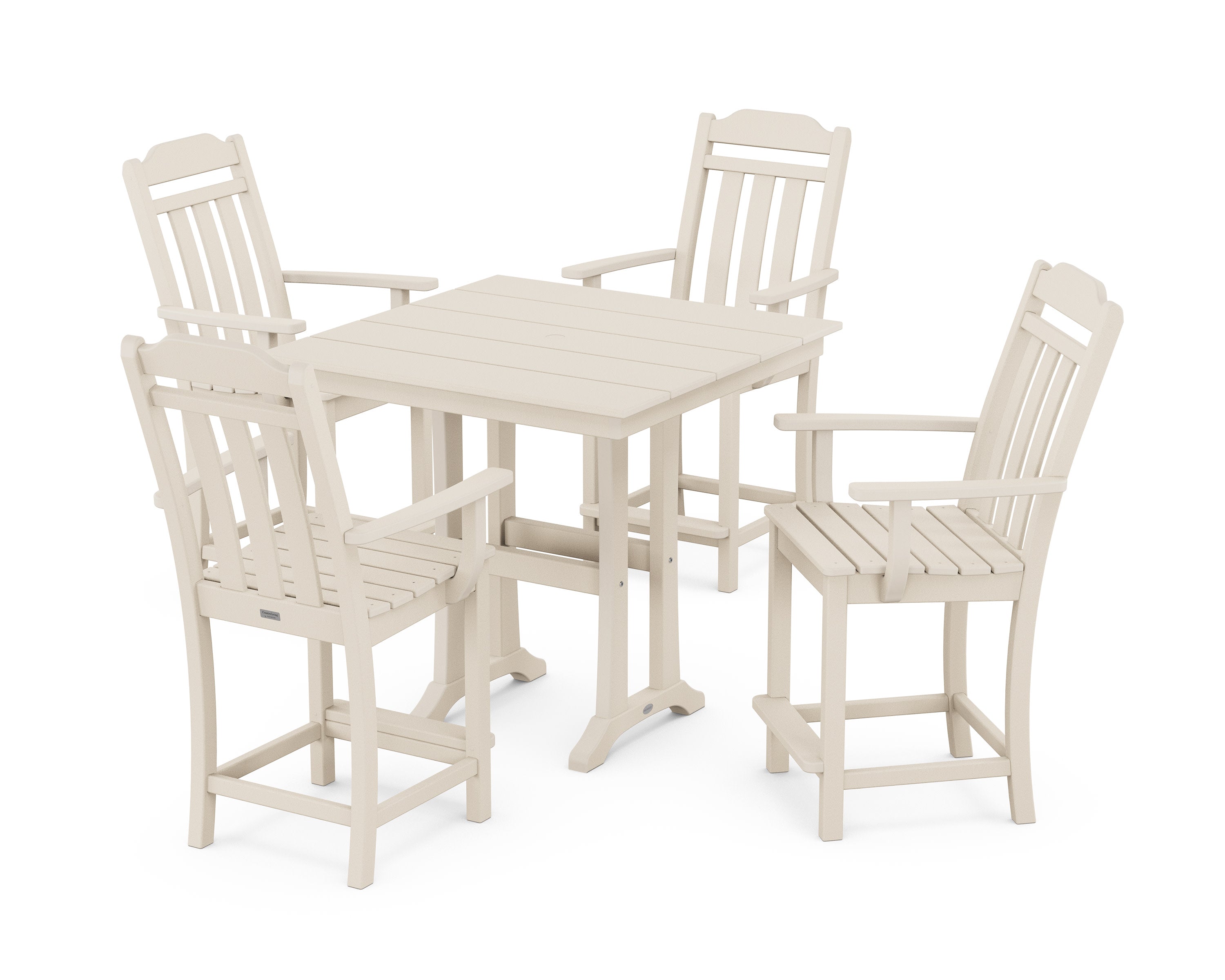 Cottage 5-Piece Farmhouse Counter Set with Trestle Legs in Sand