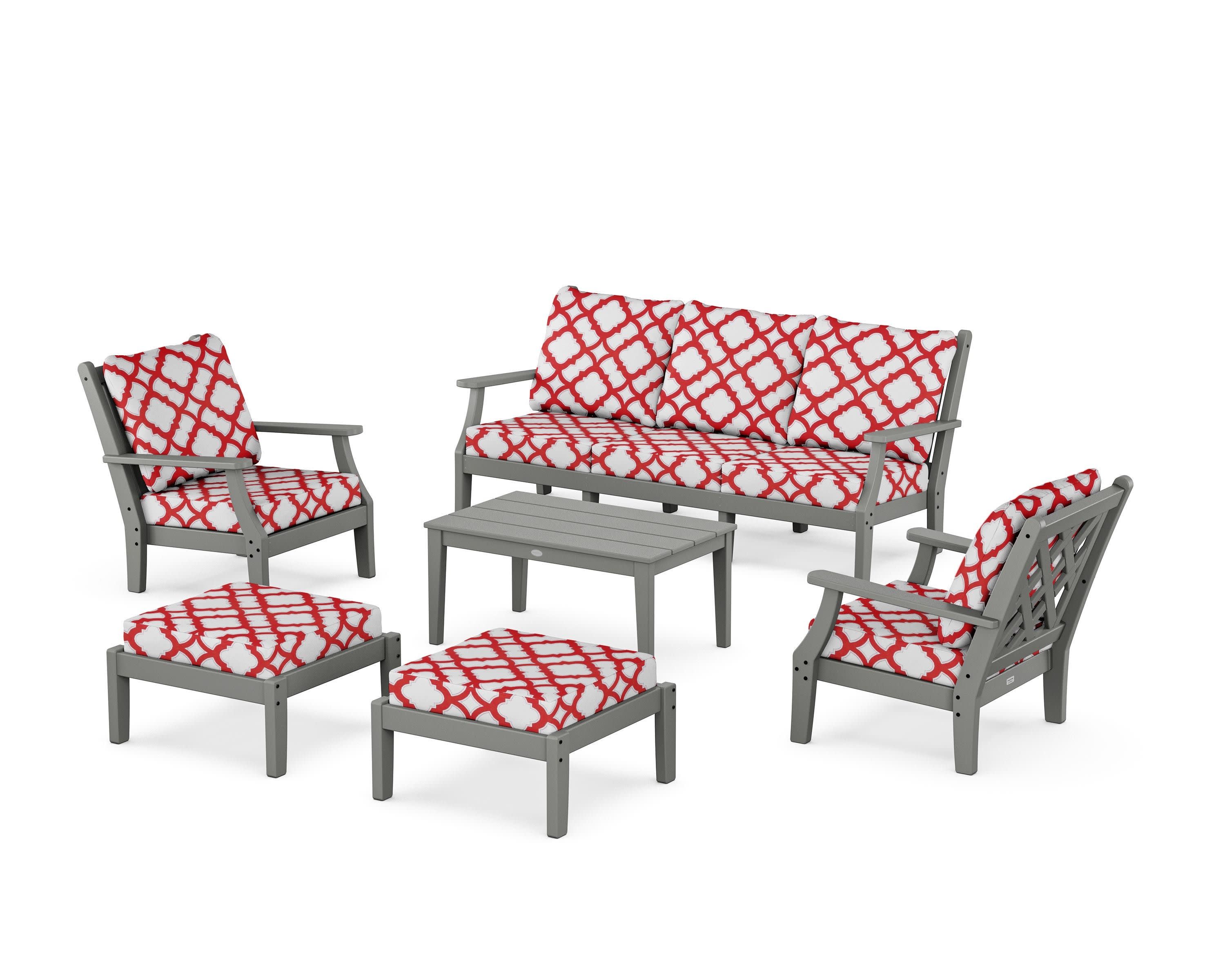 Wovendale 6-Piece Lounge Sofa Set in Slate Grey / Trellis Crimson