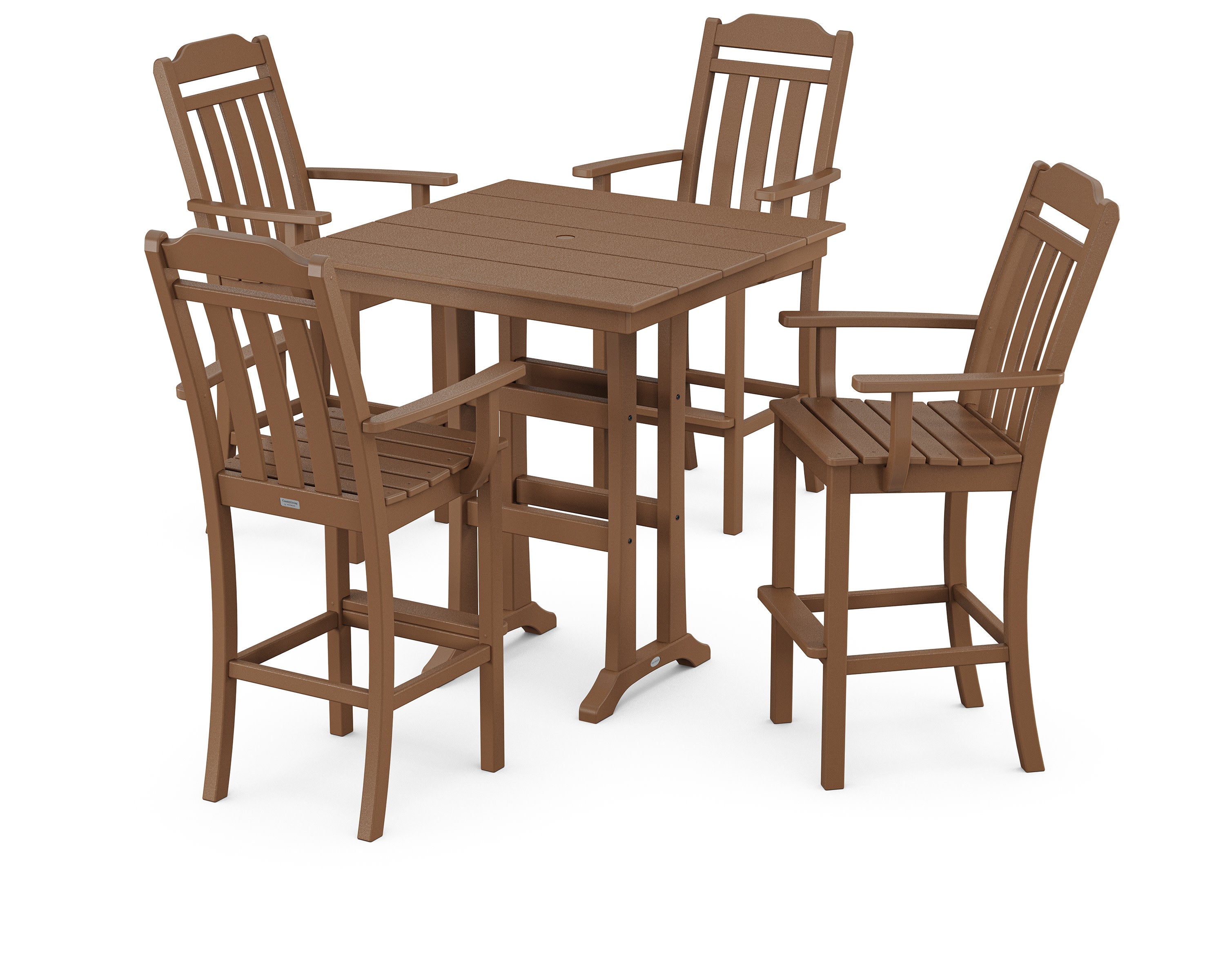 Cottage 5-Piece Farmhouse Bar Set with Trestle Legs in Teak