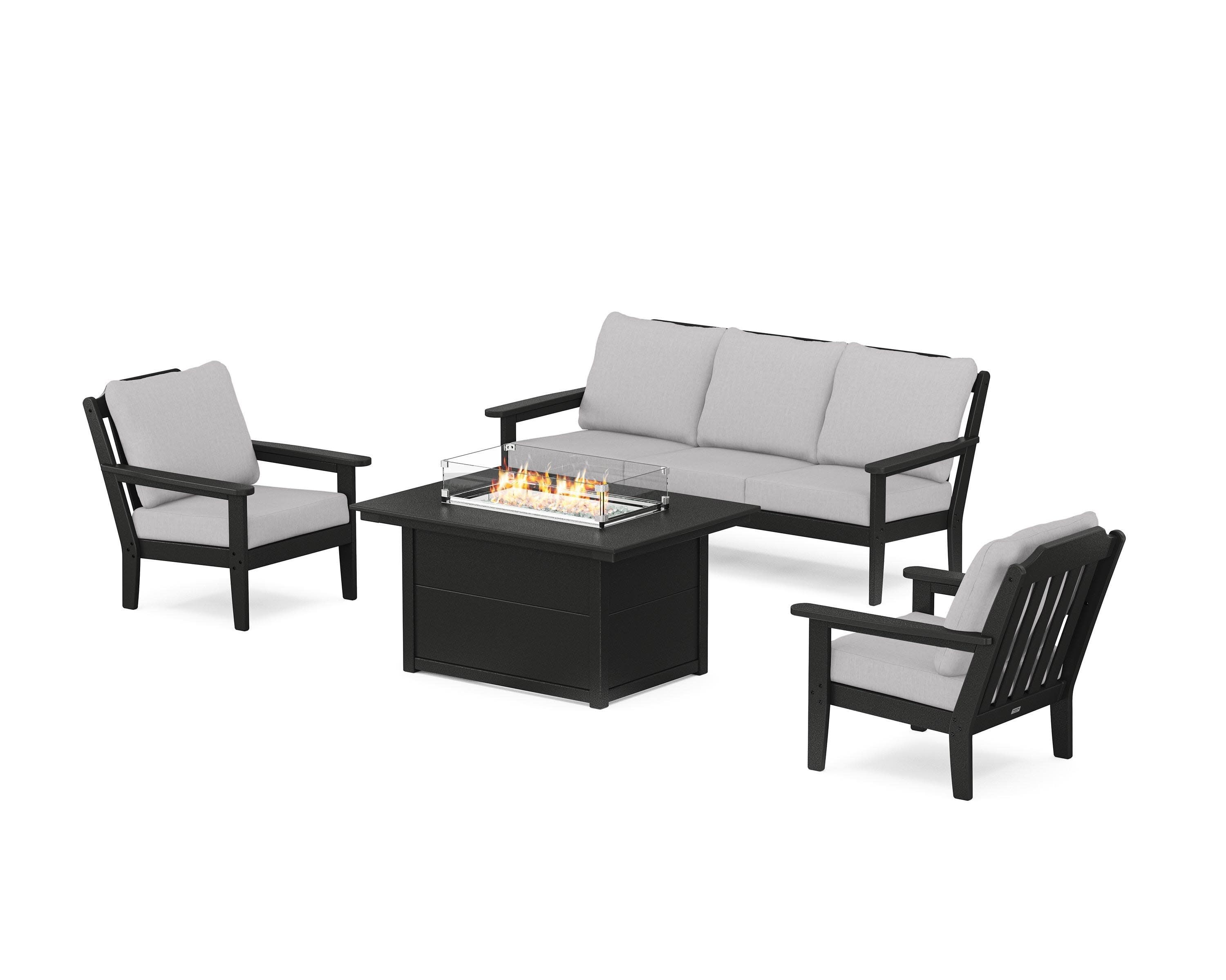 Cottage Deep Seating Fire Pit Table Set in Black / Granite