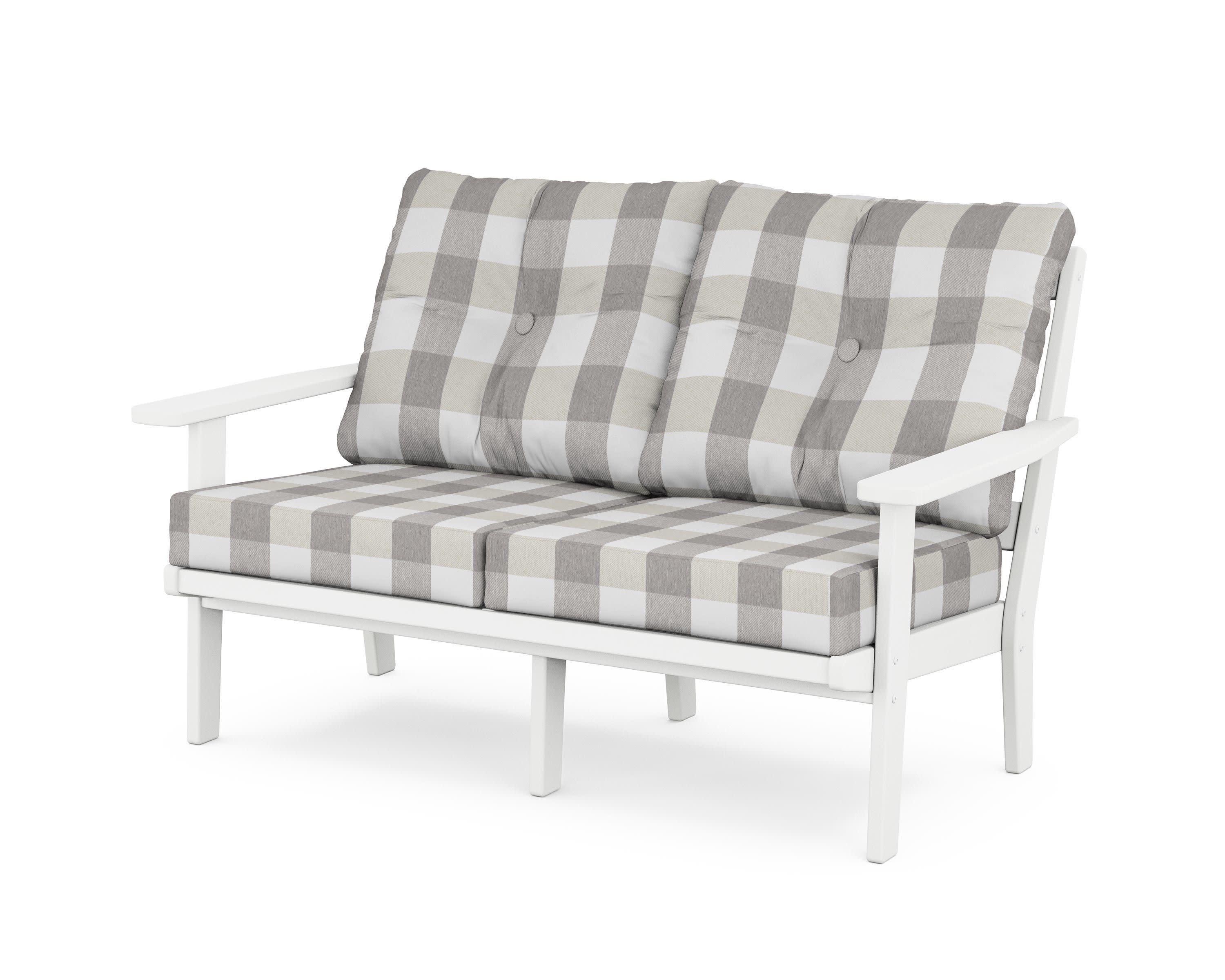 Prairie Deep SeatingLoveseat in White / Buffalo Plaid Grey Mist