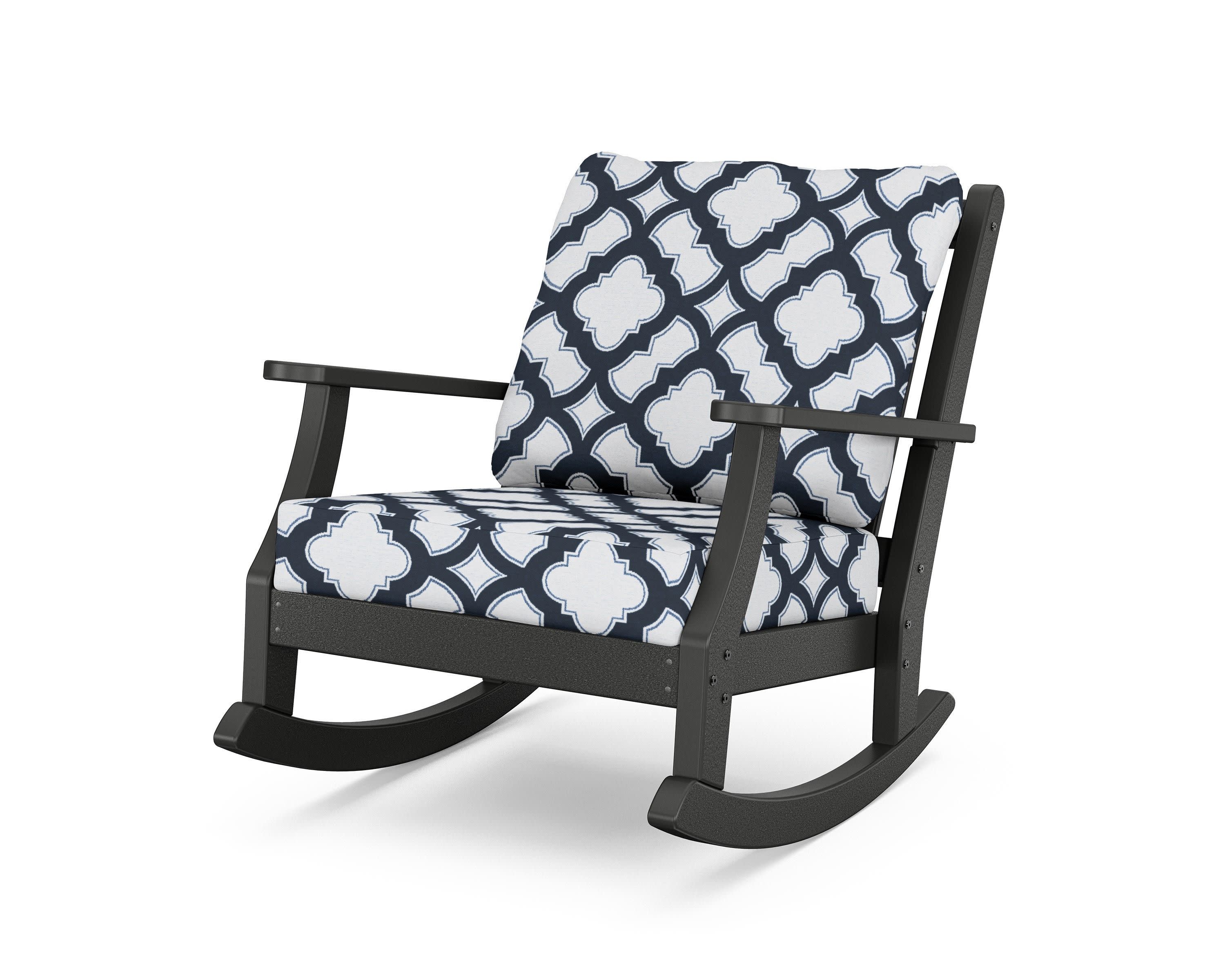 Wovendale Deep Seating Rocking Chair in Black / Trellis Marine Indigo