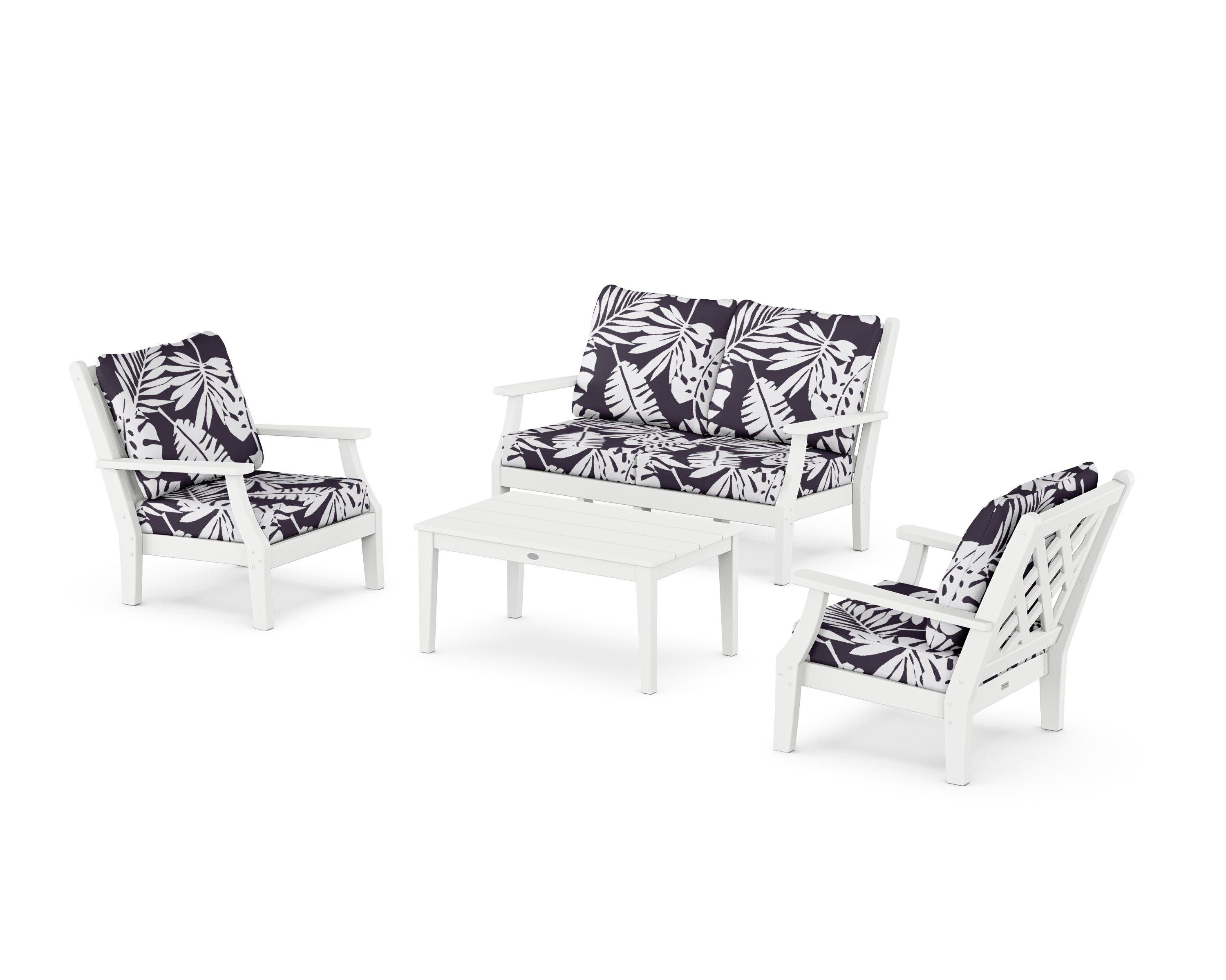Wovendale 4-Piece Deep Seating Set with Loveseat in White / Leaf Navy