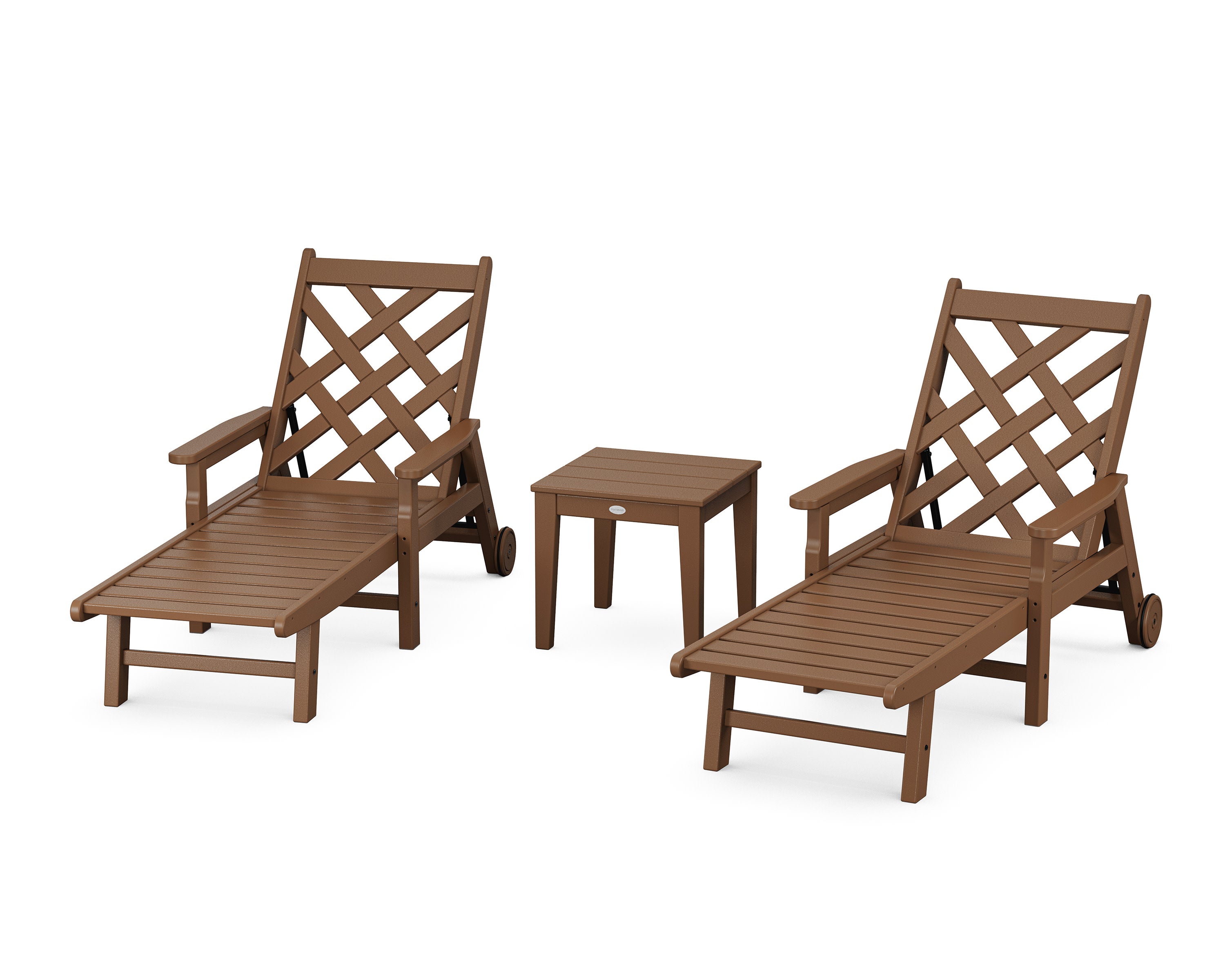 Wovendale 3-Piece Chaise Set with Arms and Wheels in Teak