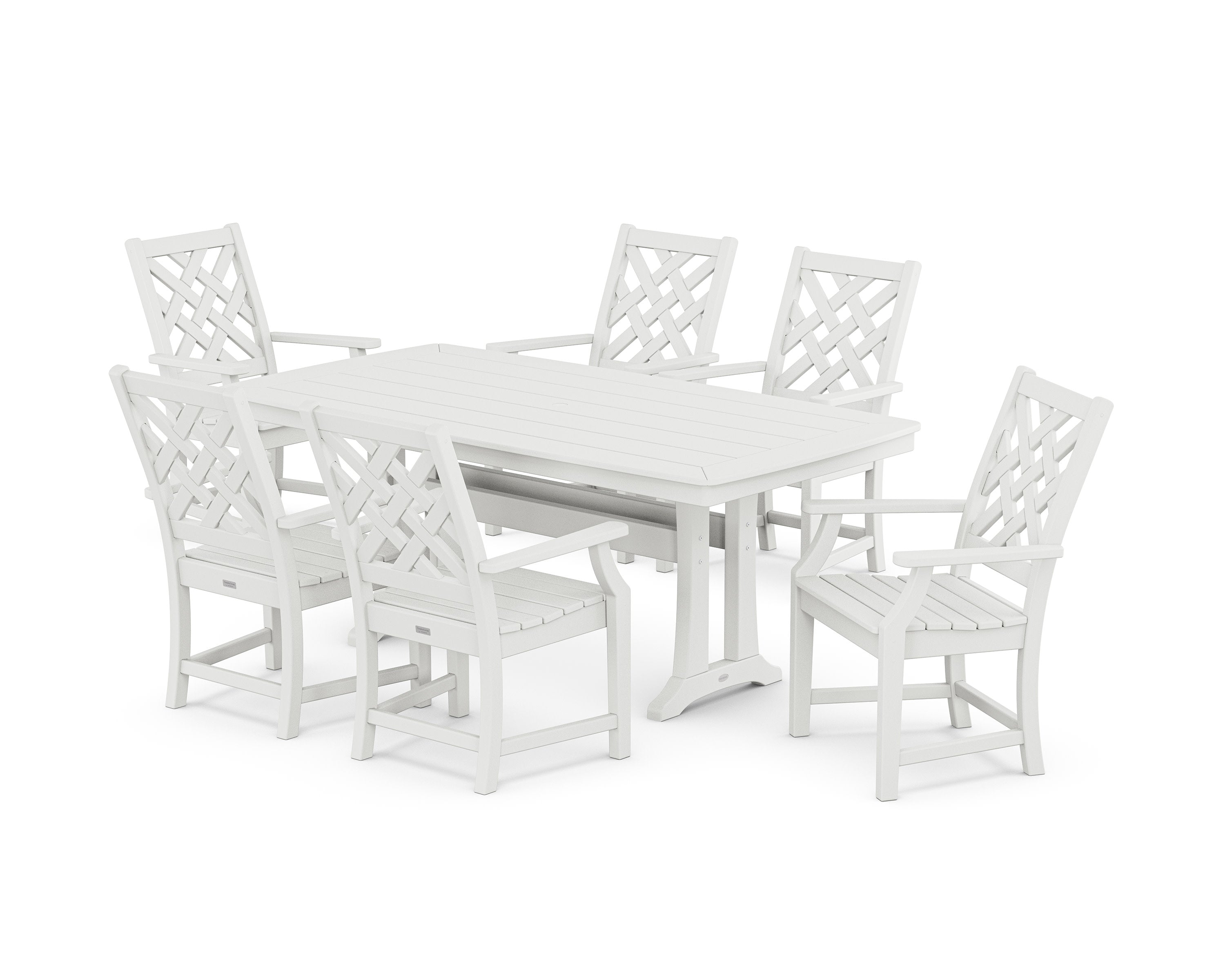 Wovendale Arm Chair 7-Piece Dining Set with Trestle Legs in White