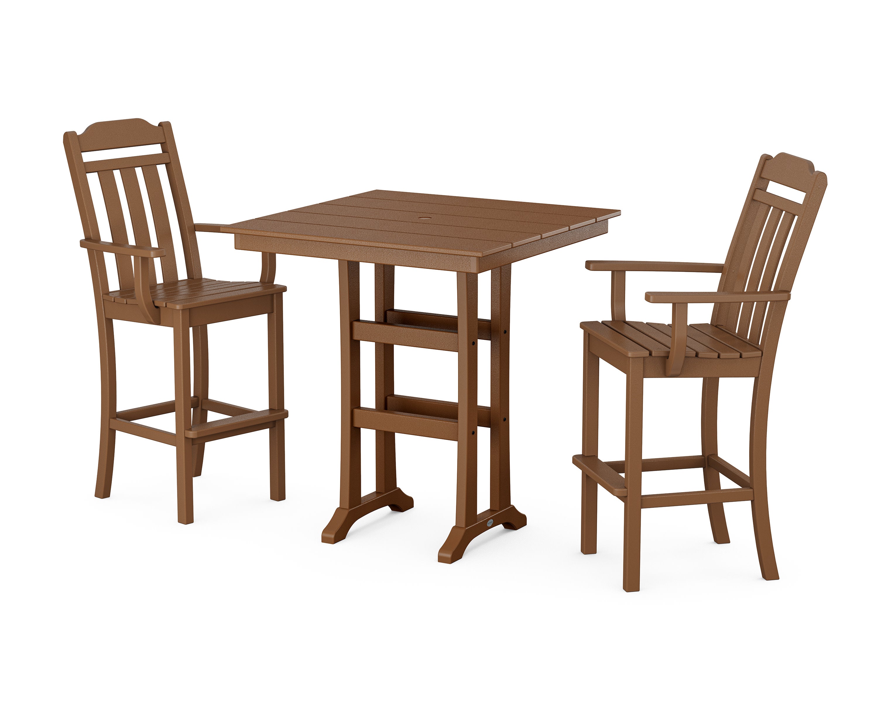 Cottage 3-Piece Farmhouse Bar Set with Trestle Legs in Teak