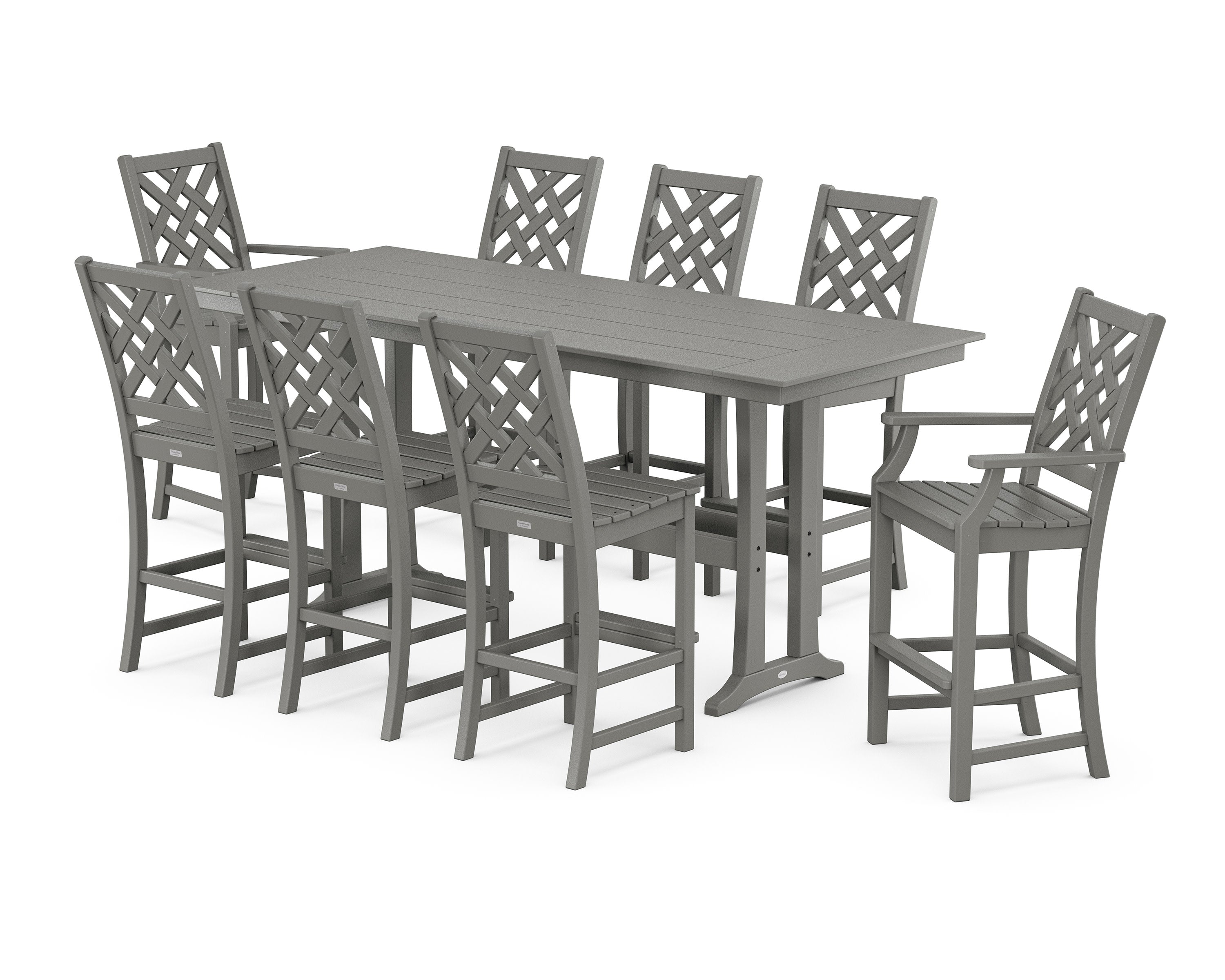 Wovendale 9-Piece Farmhouse Bar Set with Trestle Legs in Slate Grey