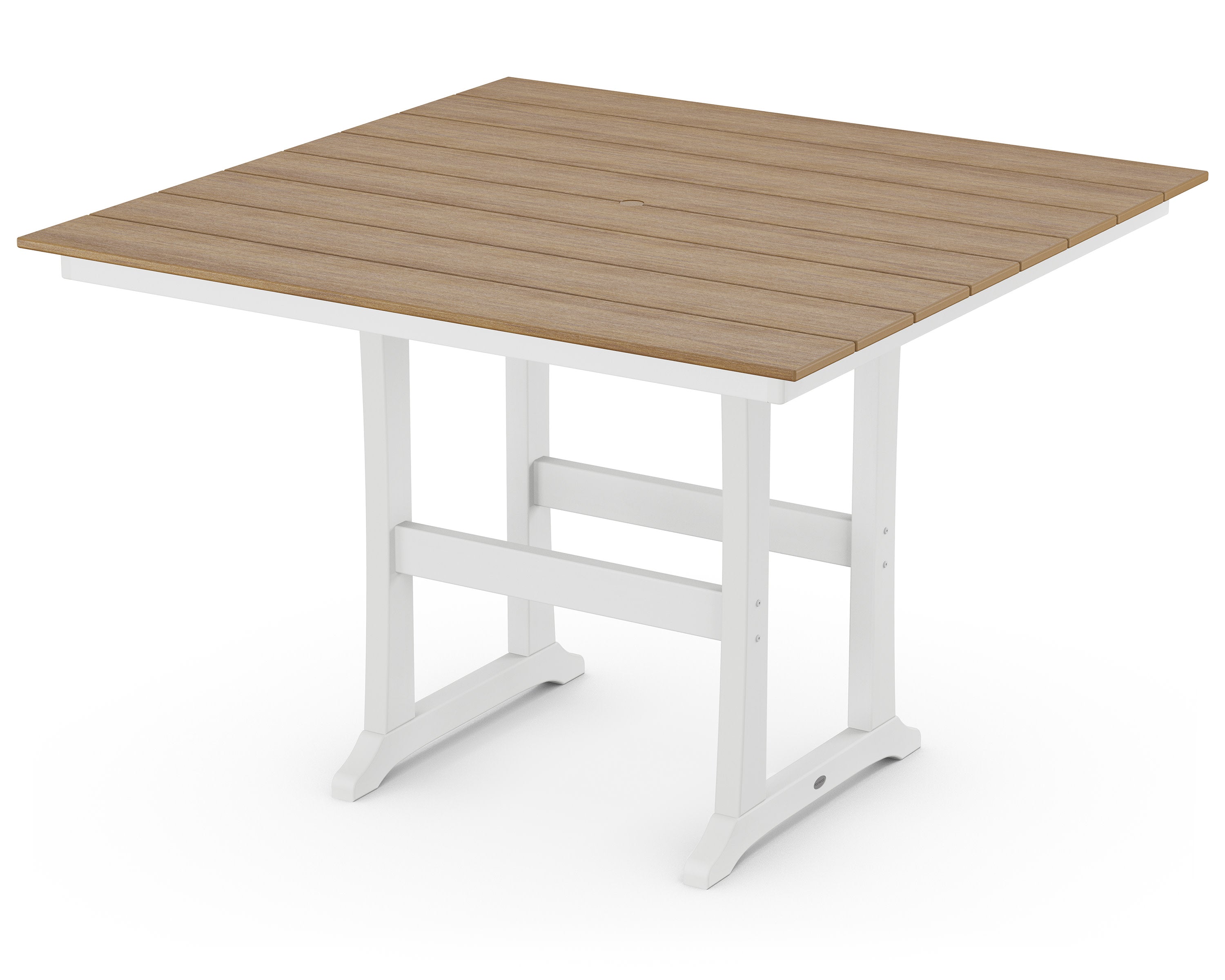 Farmhouse Trestle 59" Bar Table in White / Natural