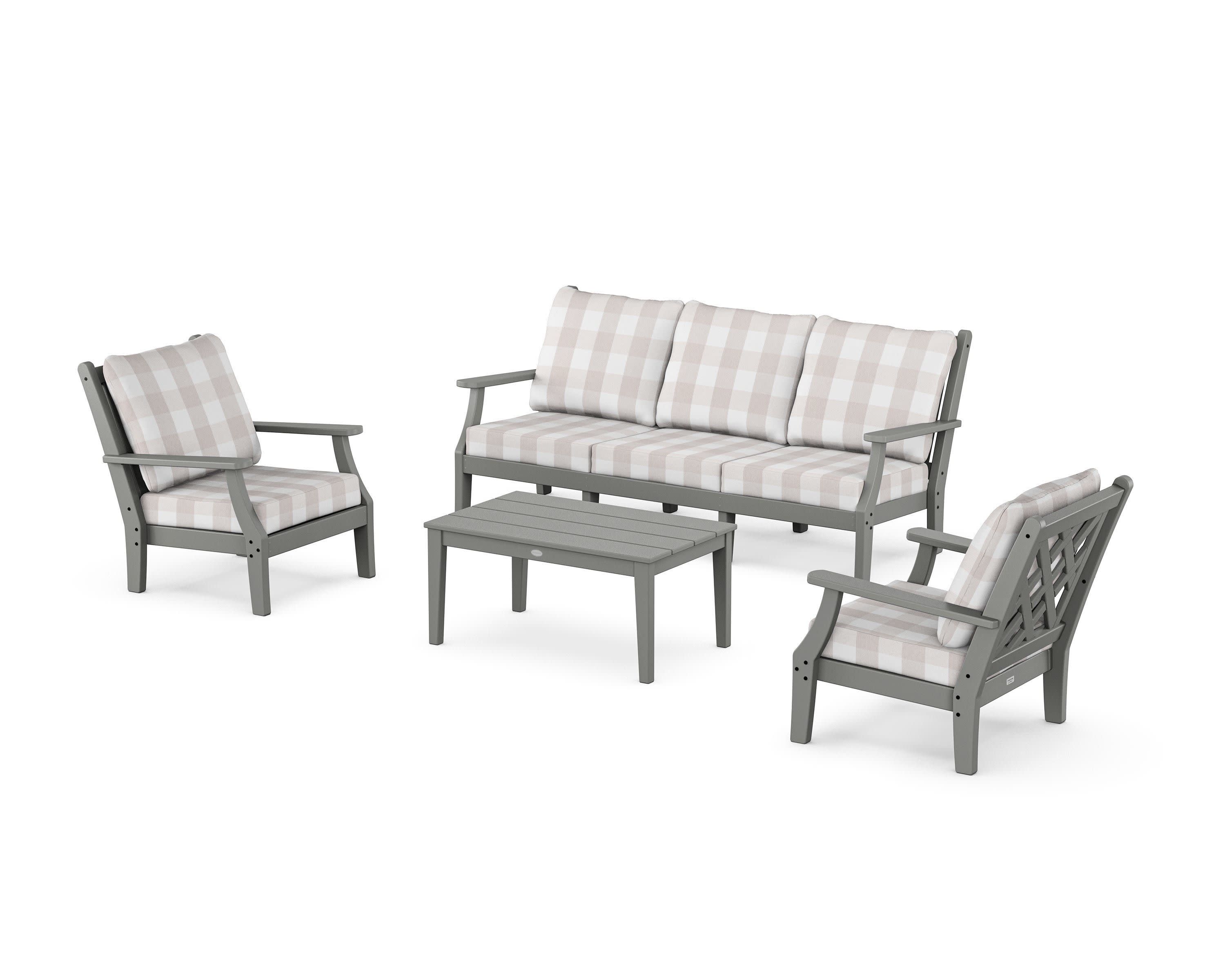 Wovendale 4-Piece Deep Seating Set with Sofa in Slate Grey / Buffalo Plaid Dune Burlap