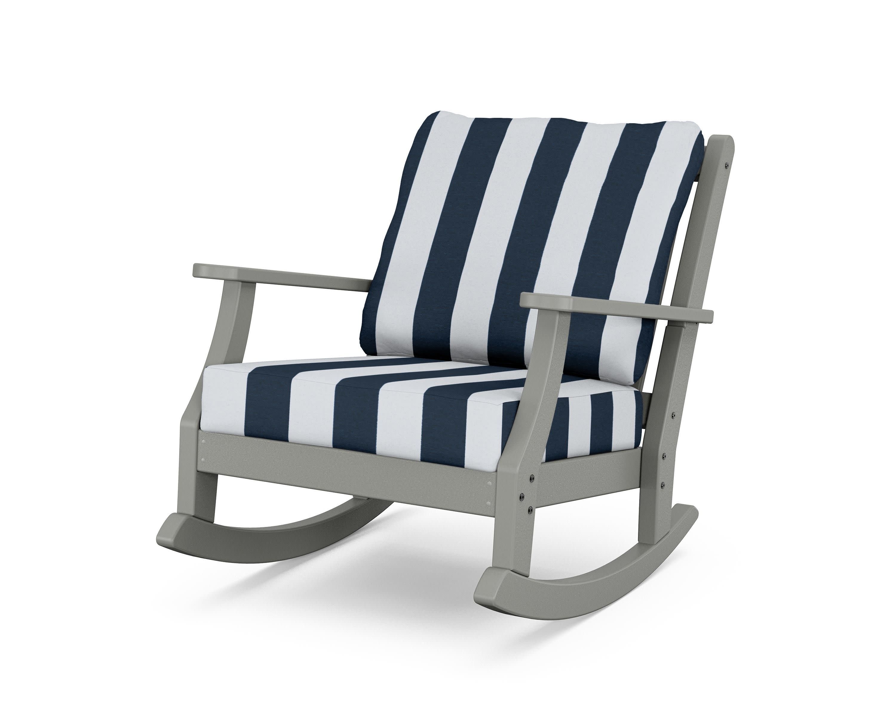 Wovendale Deep Seating Rocking Chair in Slate Grey / Cabana Stripe Marine Indigo