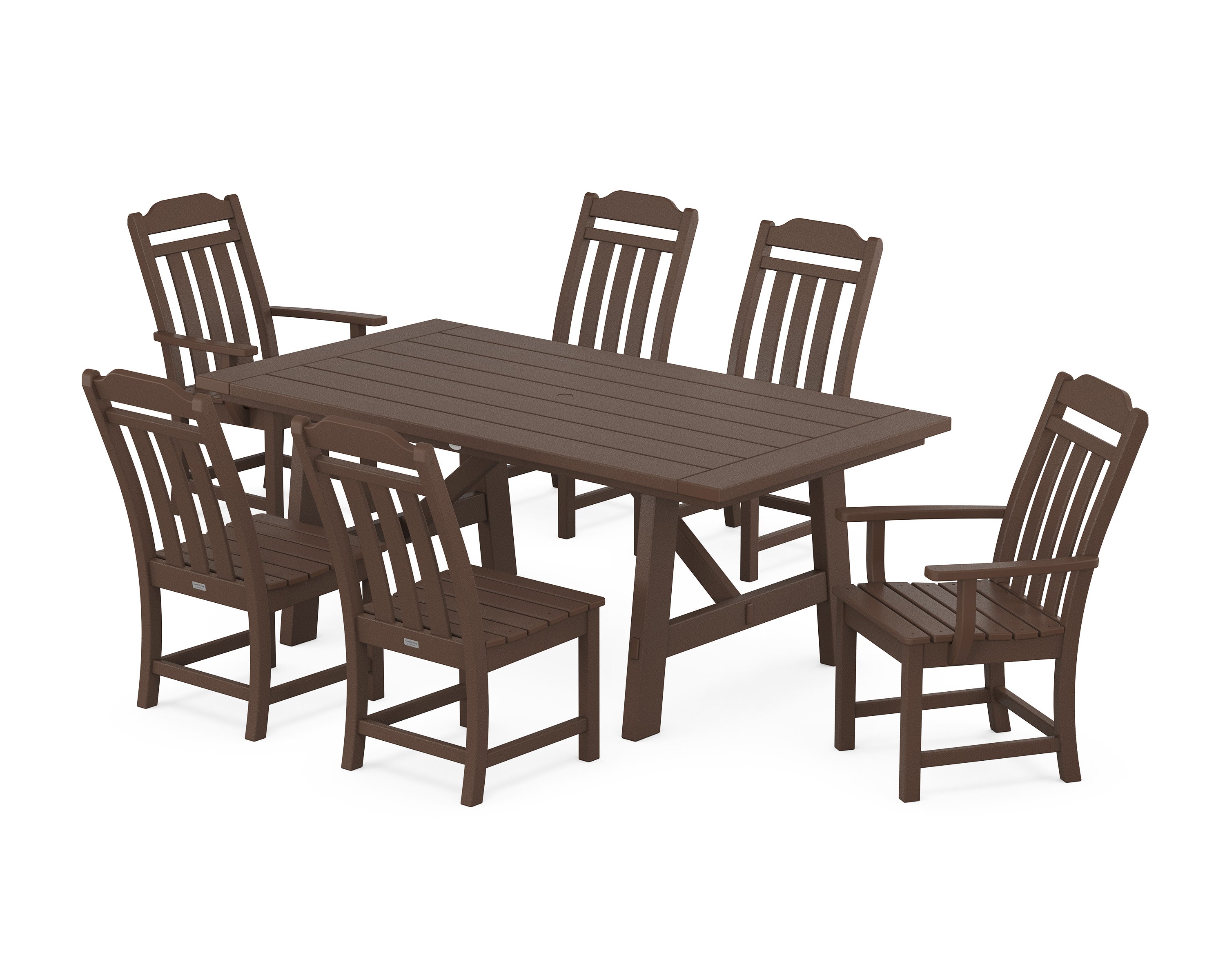 Cottage 7-Piece Rustic Farmhouse Dining Set in Mahogany