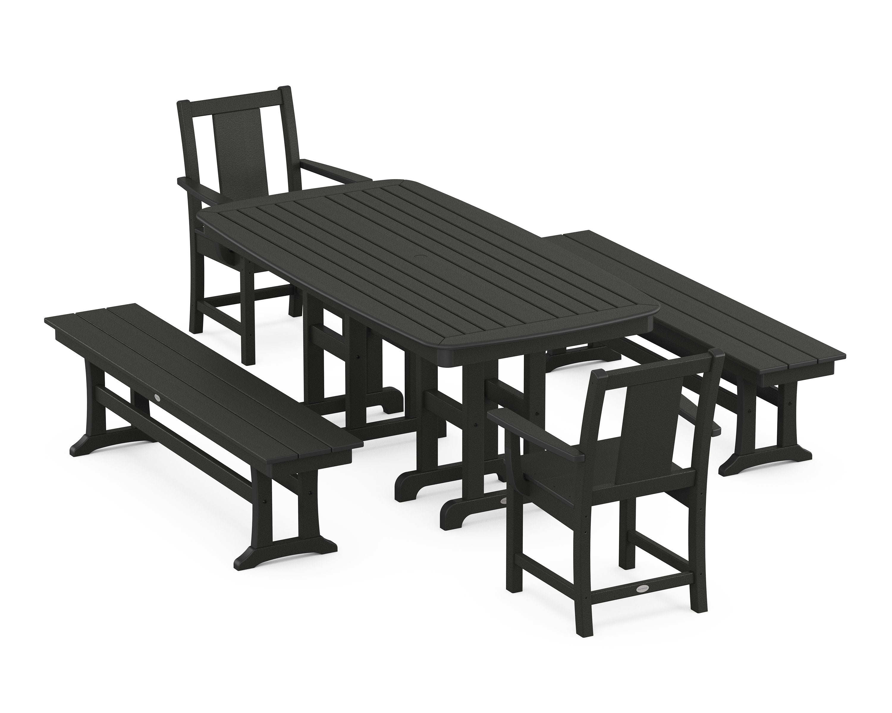 Prairie 5-Piece Dining Set with Benches in Black