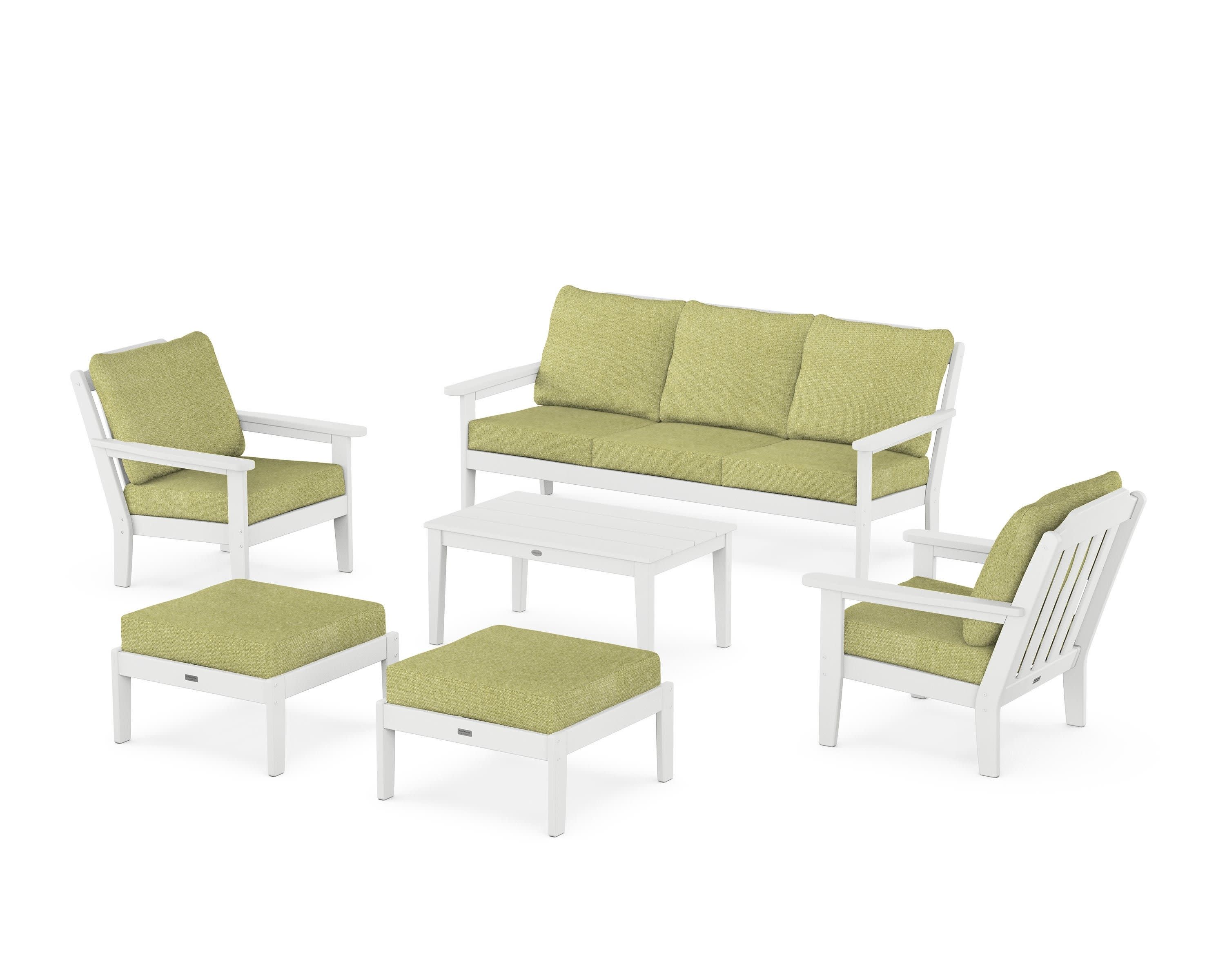 Cottage 6-Piece Lounge Sofa Set in White / Chartreuse Boucle