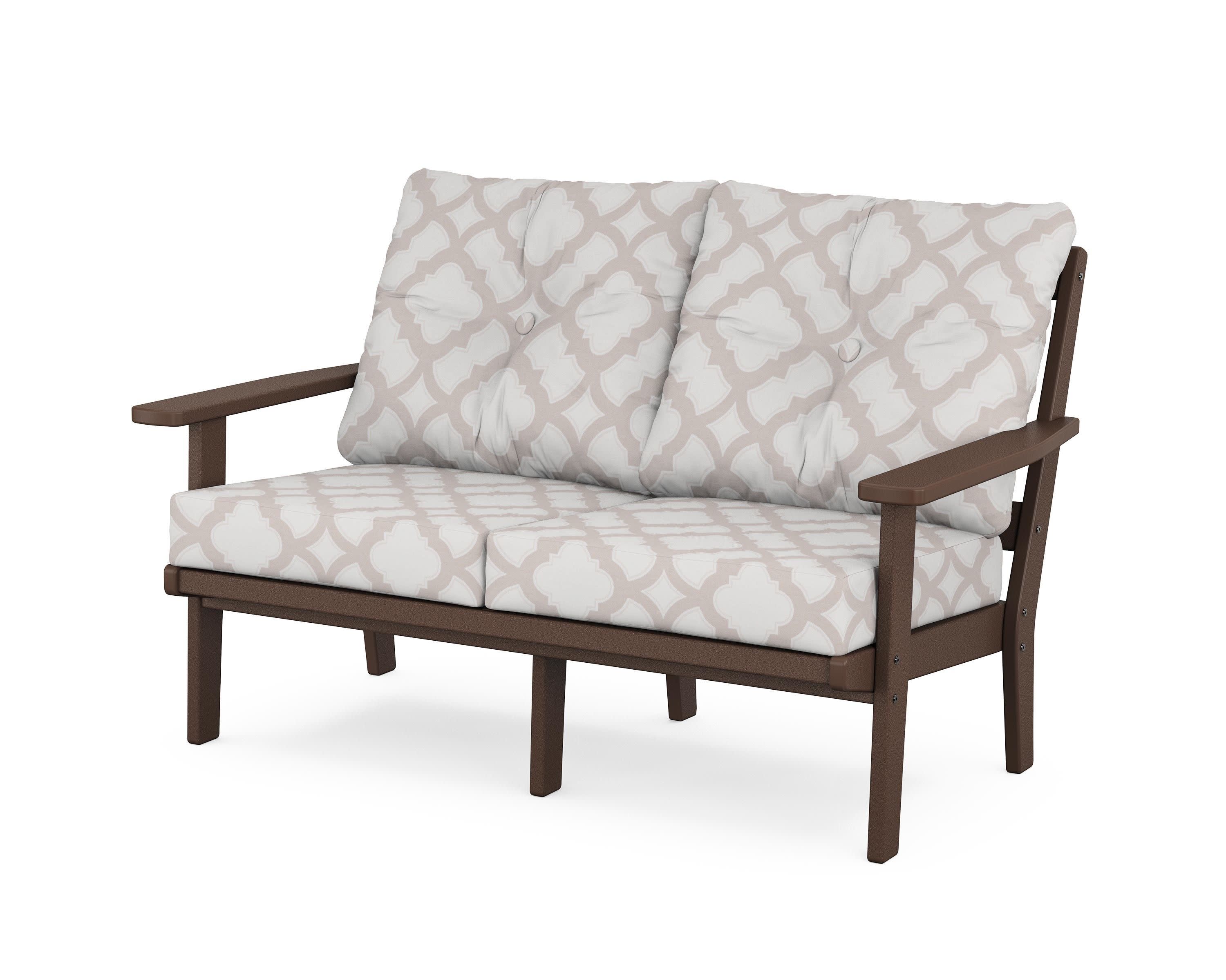 Prairie Deep SeatingLoveseat in Mahogany / Trellis Dune Burlap
