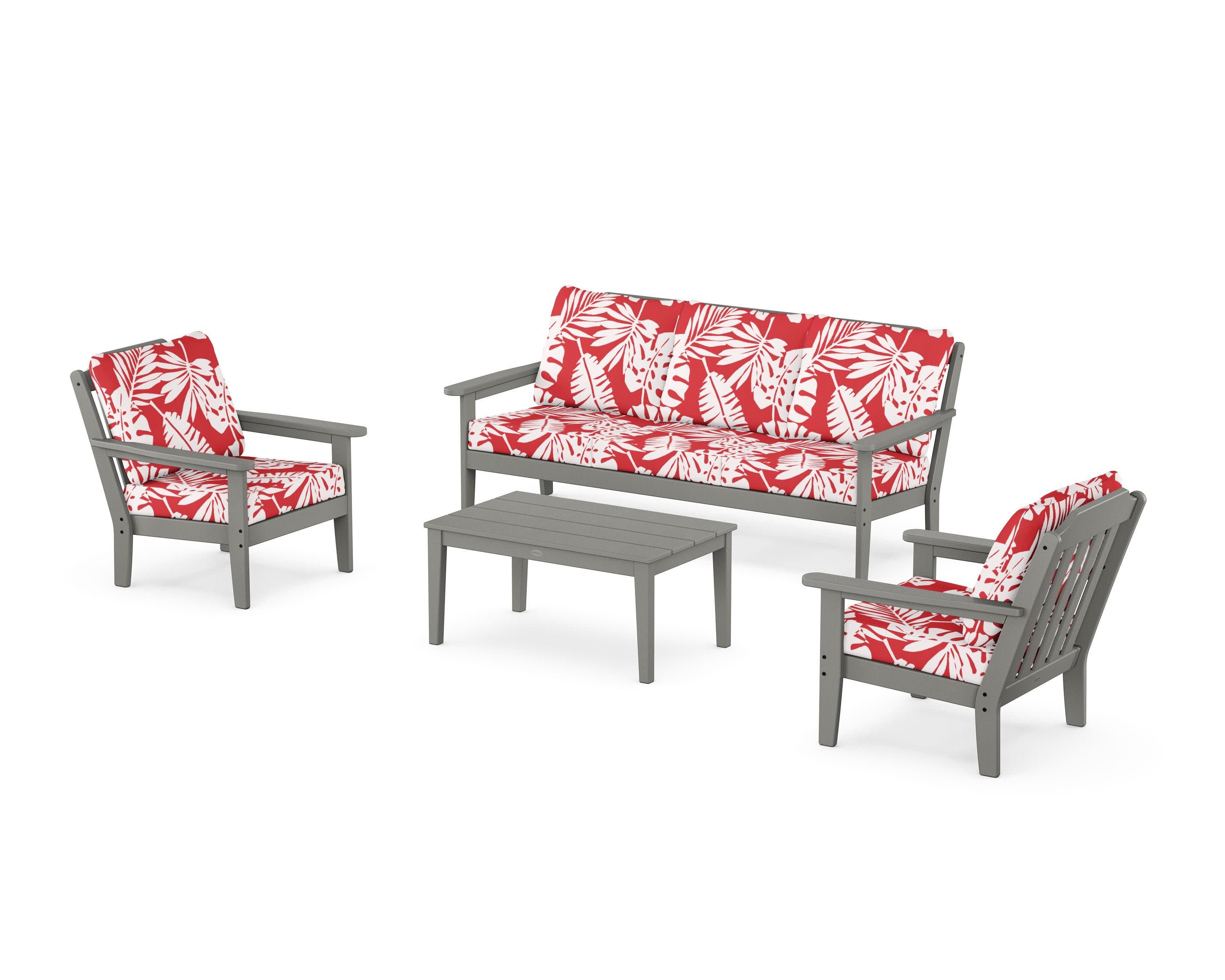 Cottage 4-Piece Deep Seating Set with Sofa in Slate Grey / Leaf Crimson