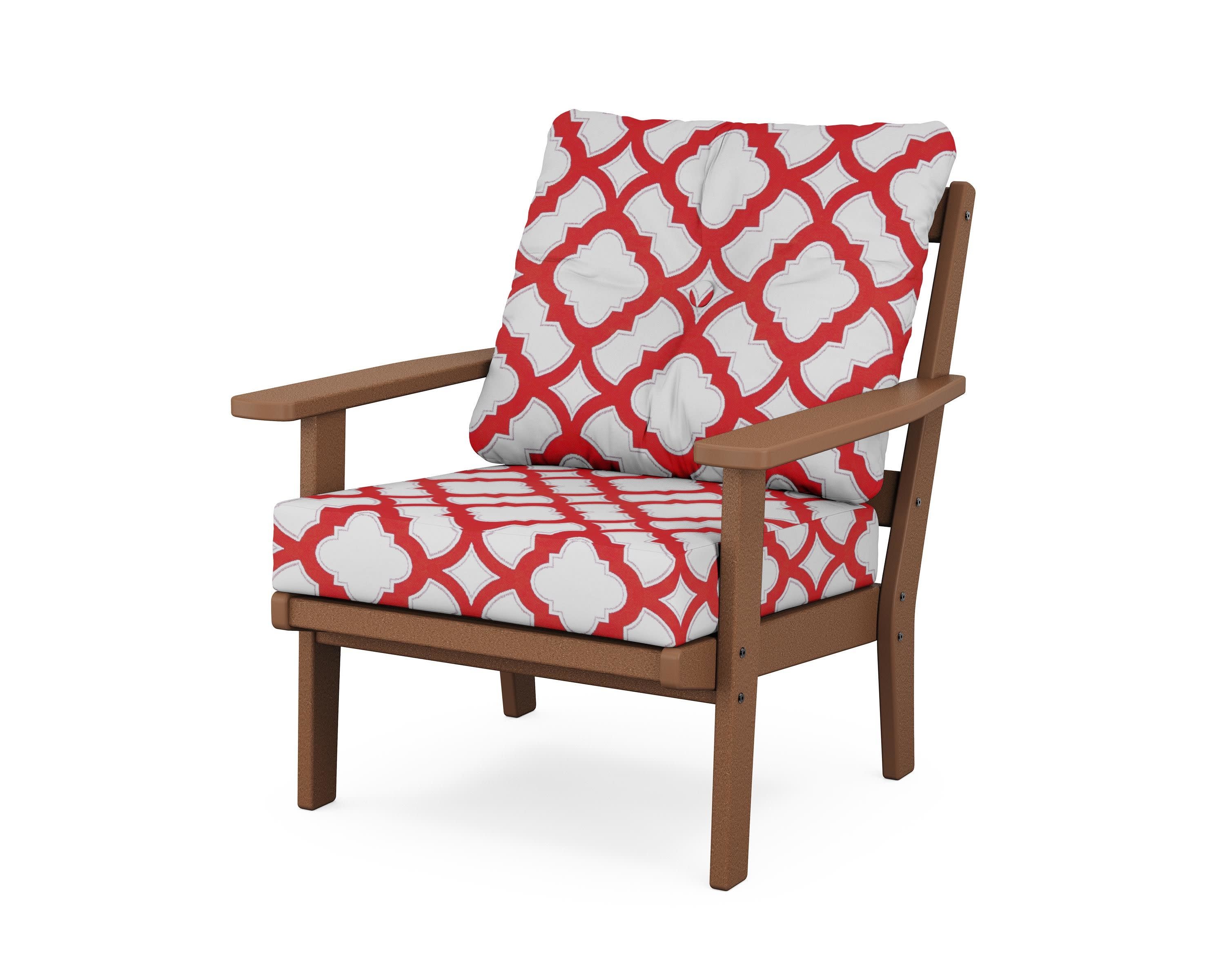 Prairie Deep Seating Chair in Teak / Trellis Crimson