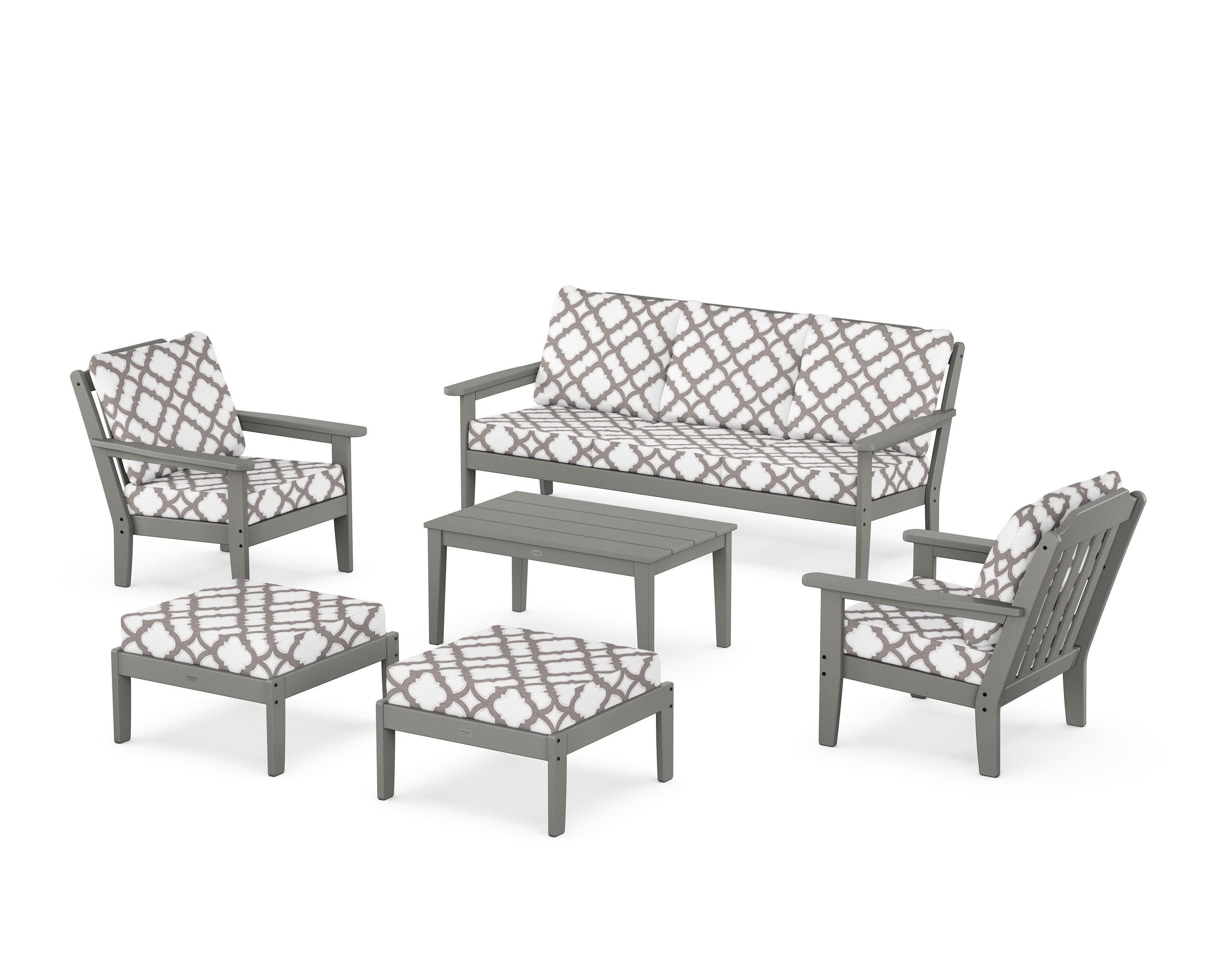Cottage 6-Piece Lounge Sofa Set in Slate Grey / Trellis Grey Mist
