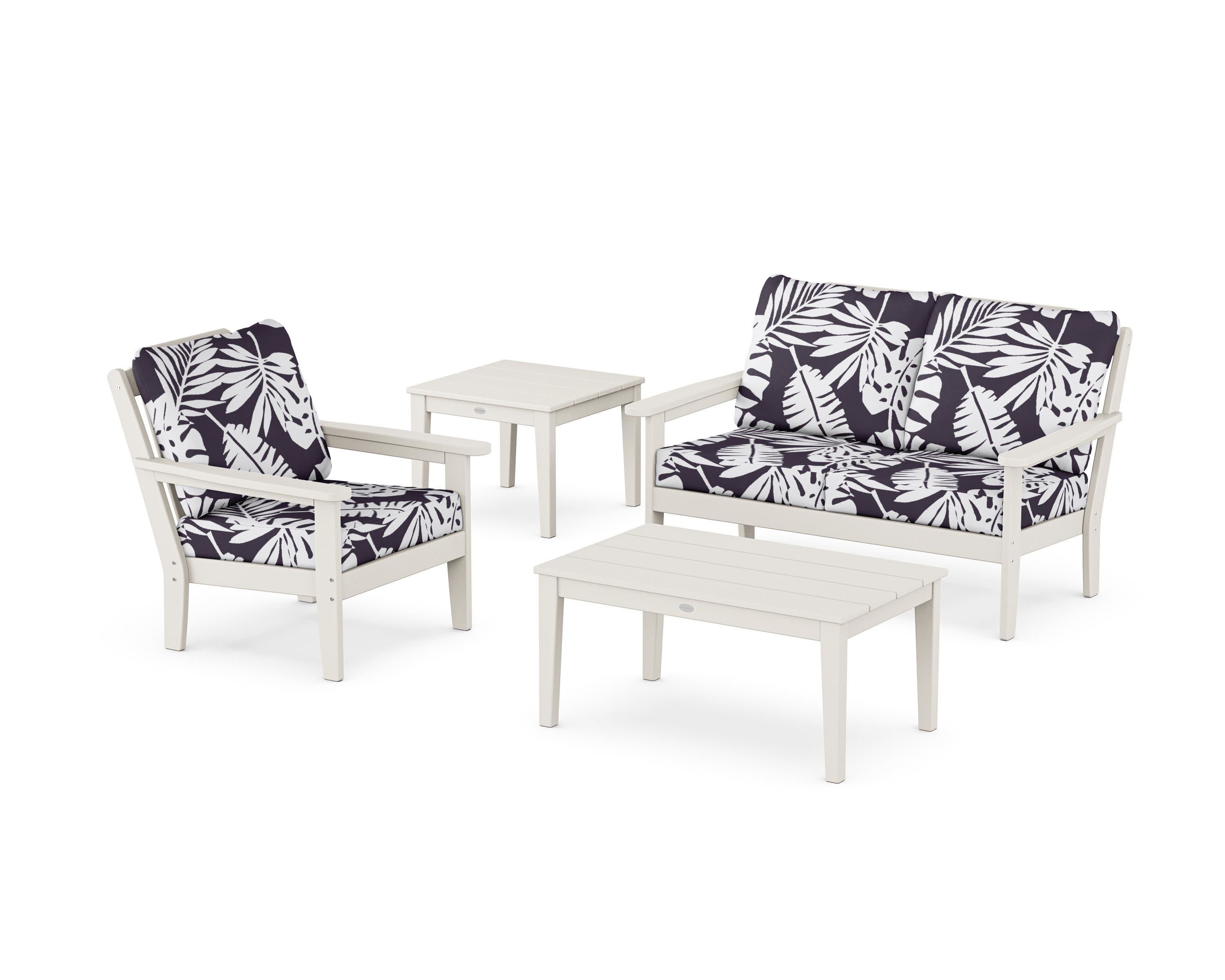Wovendale 4-Piece Deep Seating Set in Sand / Leaf Navy