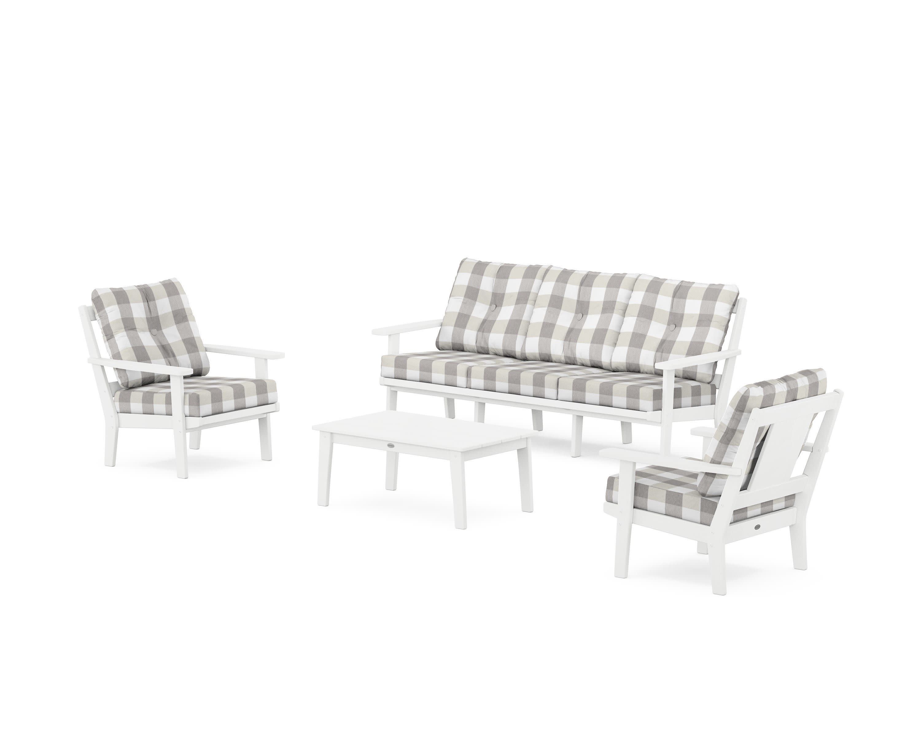 Prairie 4-Piece Deep Seating Set with Sofa in White / Buffalo Plaid Grey Mist