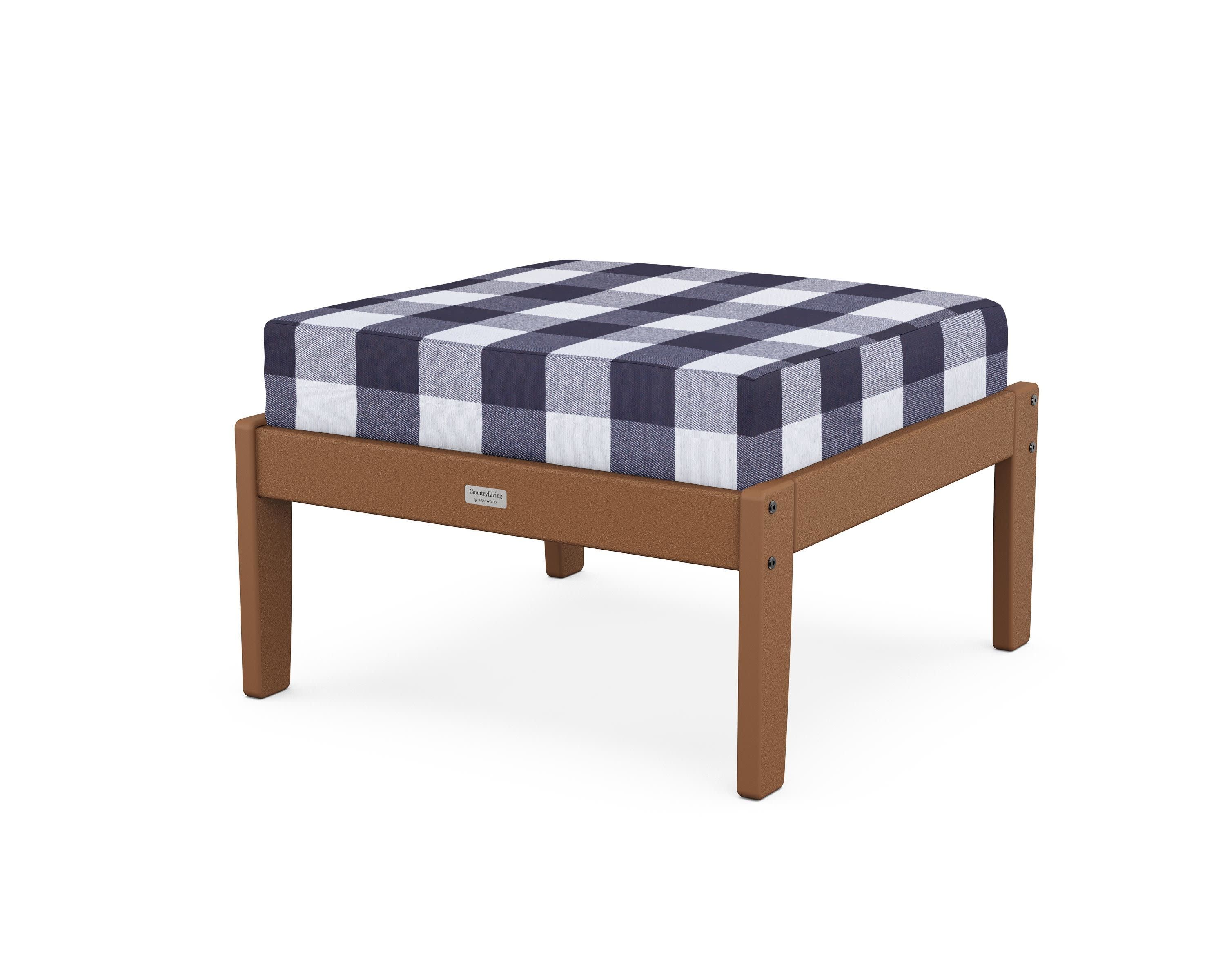 Cottage Deep Seating Ottoman in Teak / Buffalo Plaid Navy