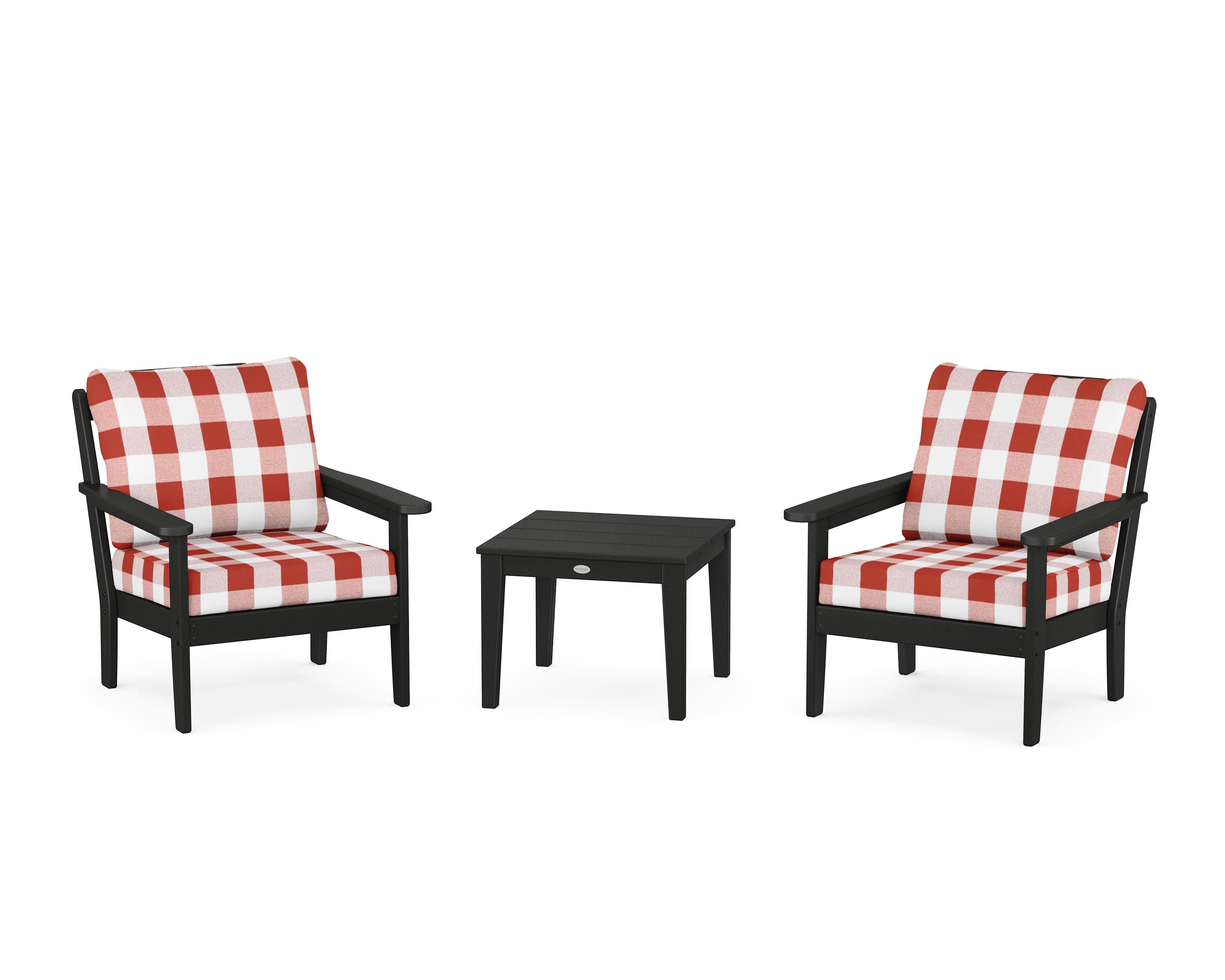 Cottage 3-Piece Deep Seating Set in Black / Buffalo Plaid Crimson