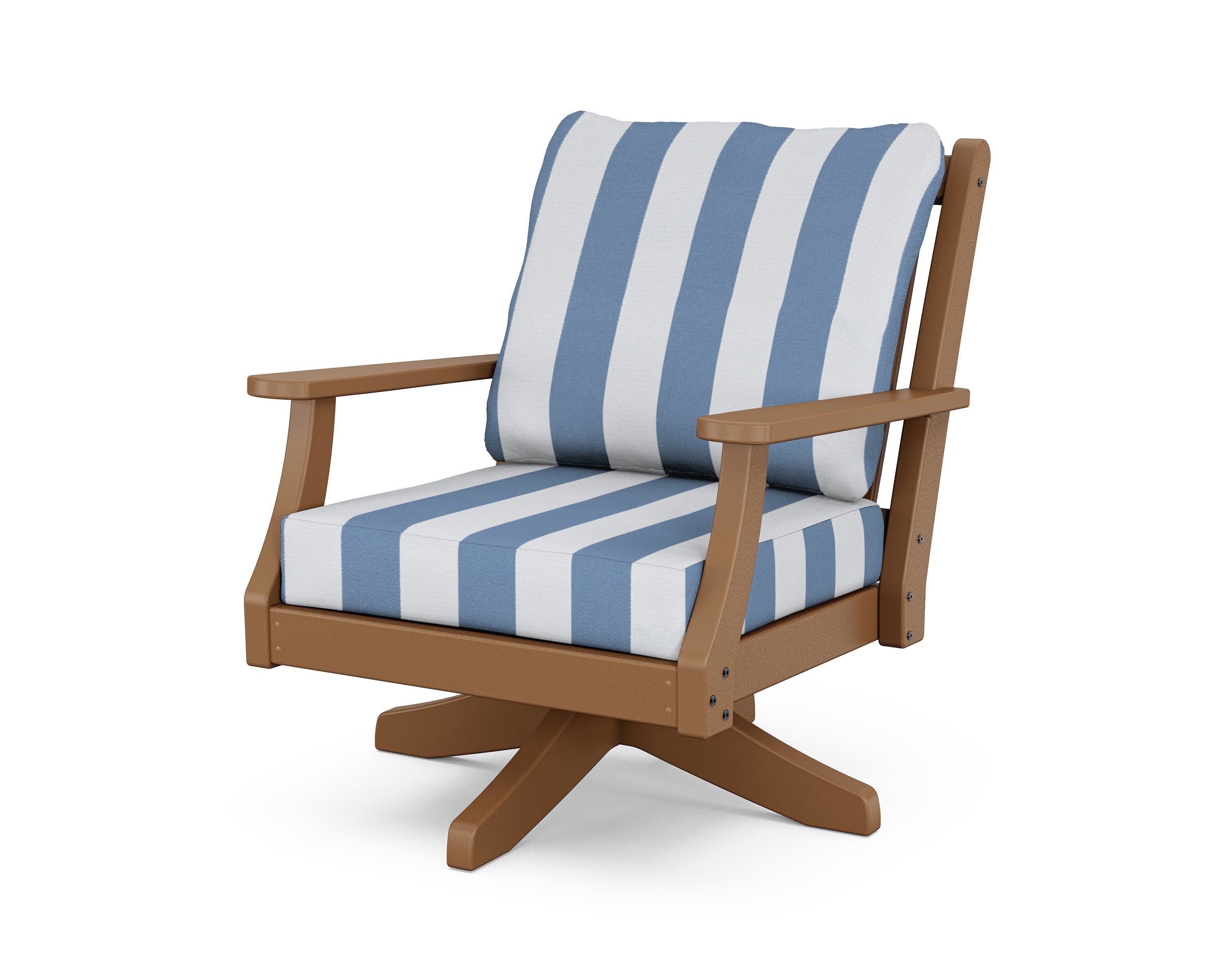 Wovendale Deep Seating Swivel Chair in Teak / Cabana Stripe Sky Blue