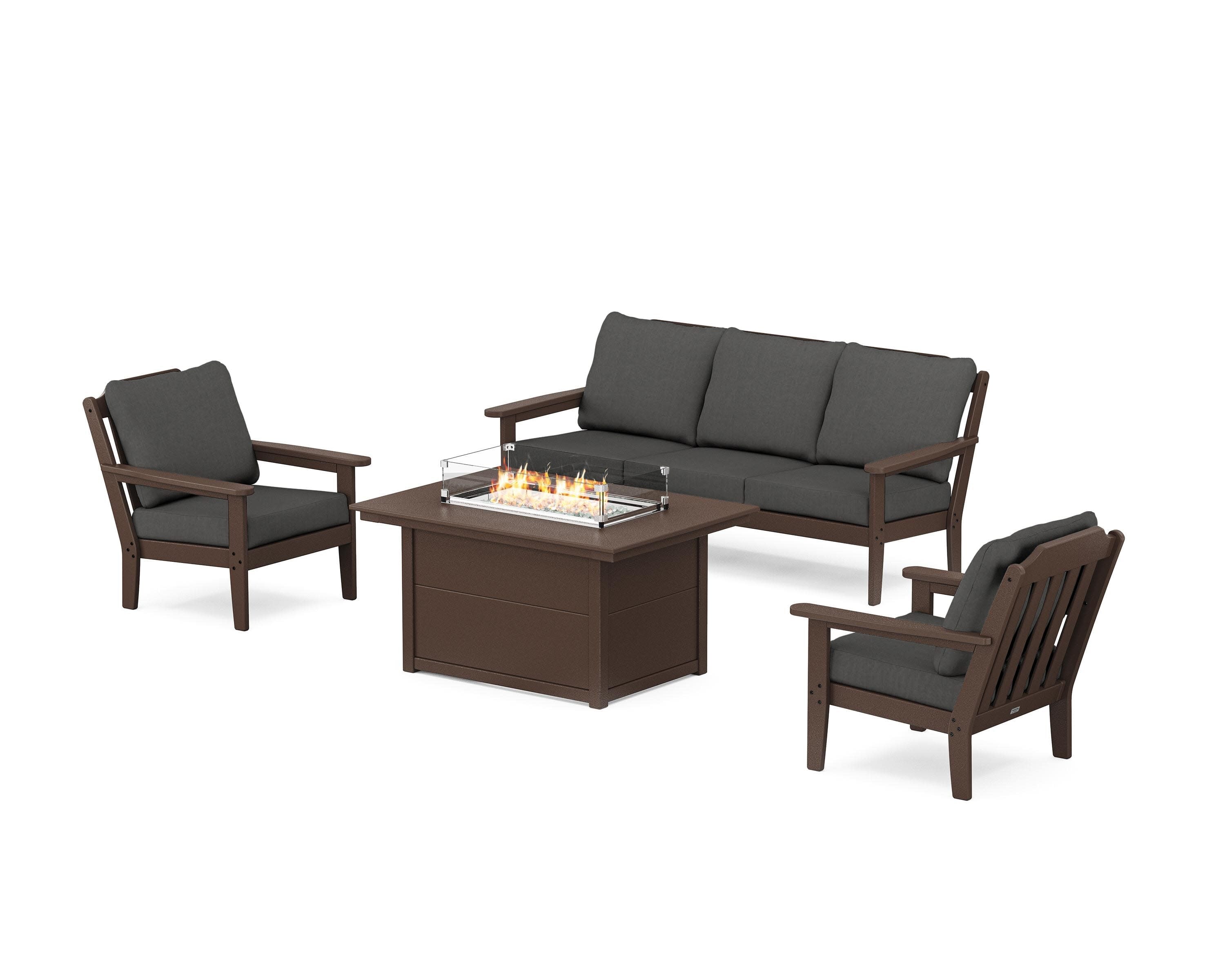 Cottage Deep Seating Fire Pit Table Set in Mahogany / Spectrum Carbon