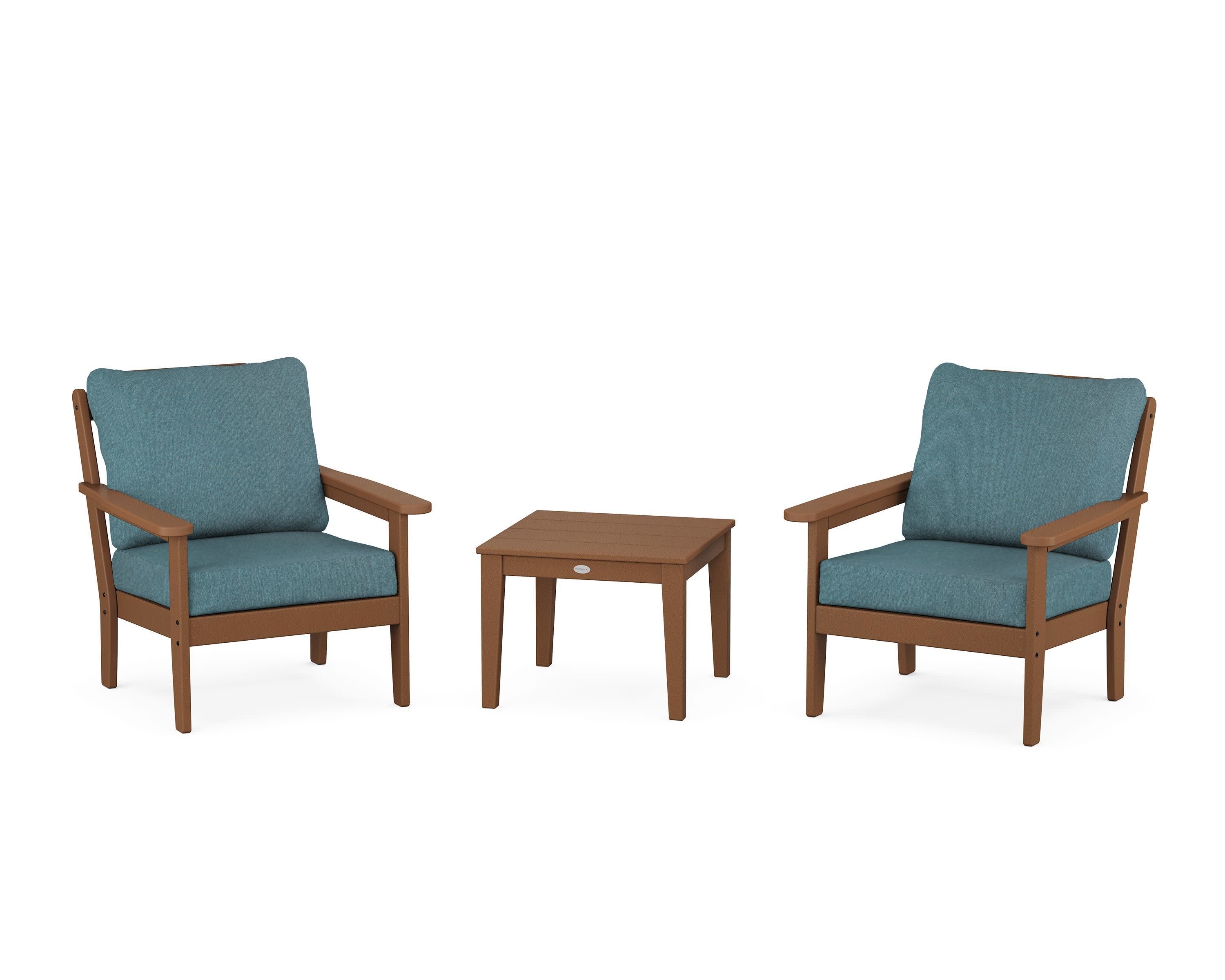 Cottage 3-Piece Deep Seating Set in Teak / Ocean Teal