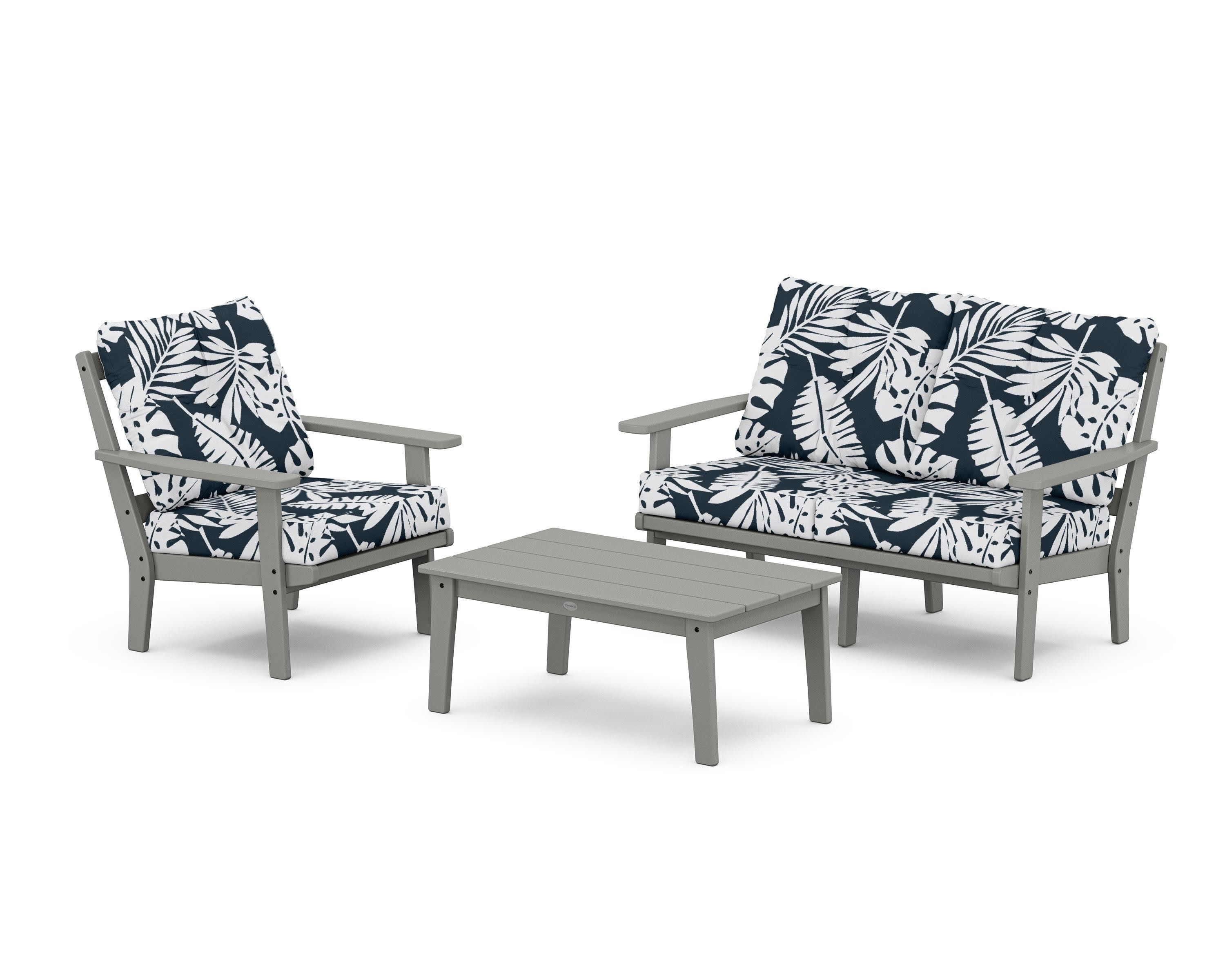Prairie 3-Piece Deep Seating Set with Loveseat in Slate Grey / Leaf Marine Indigo
