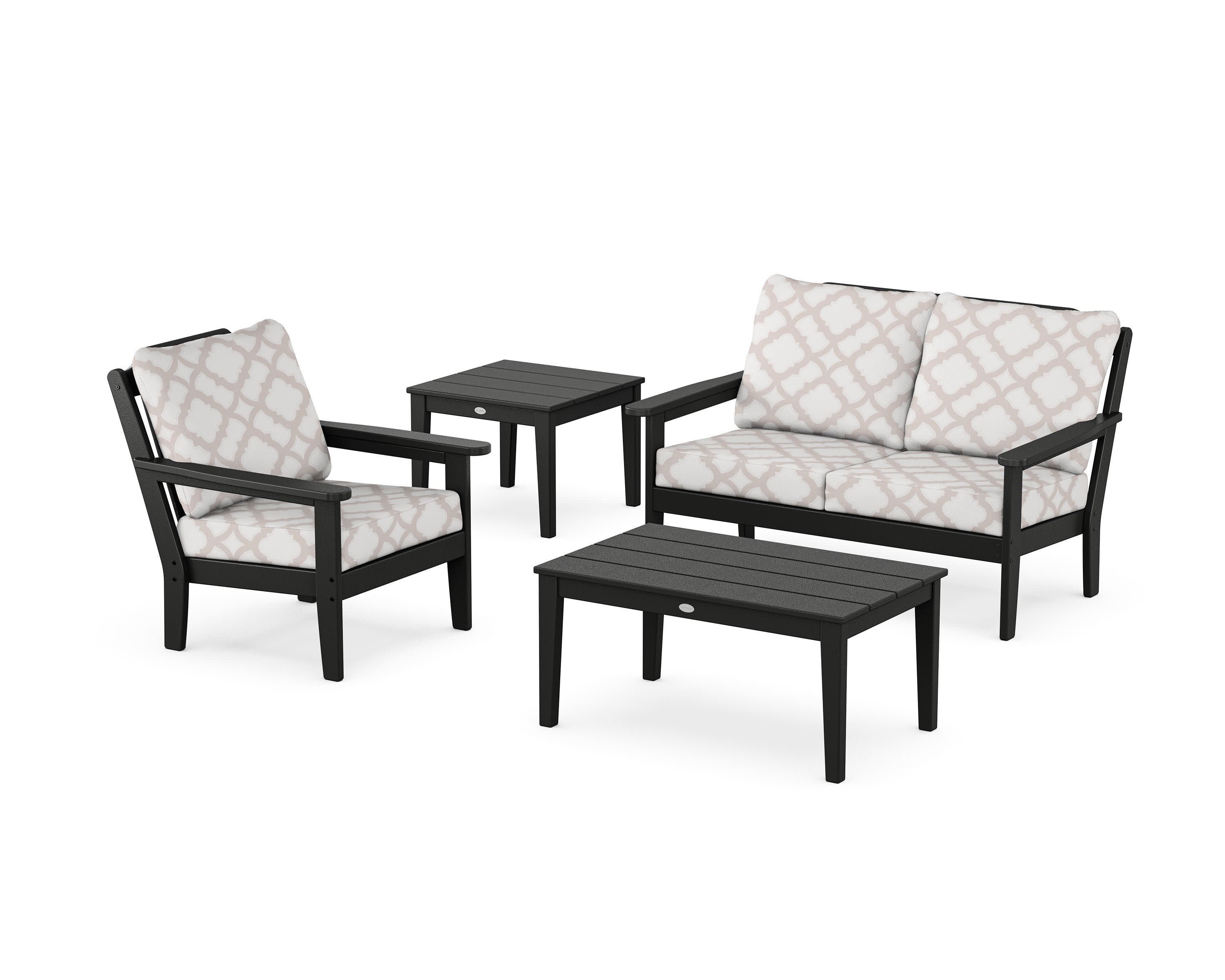 Wovendale 4-Piece Deep Seating Set in Black / Trellis Dune Burlap