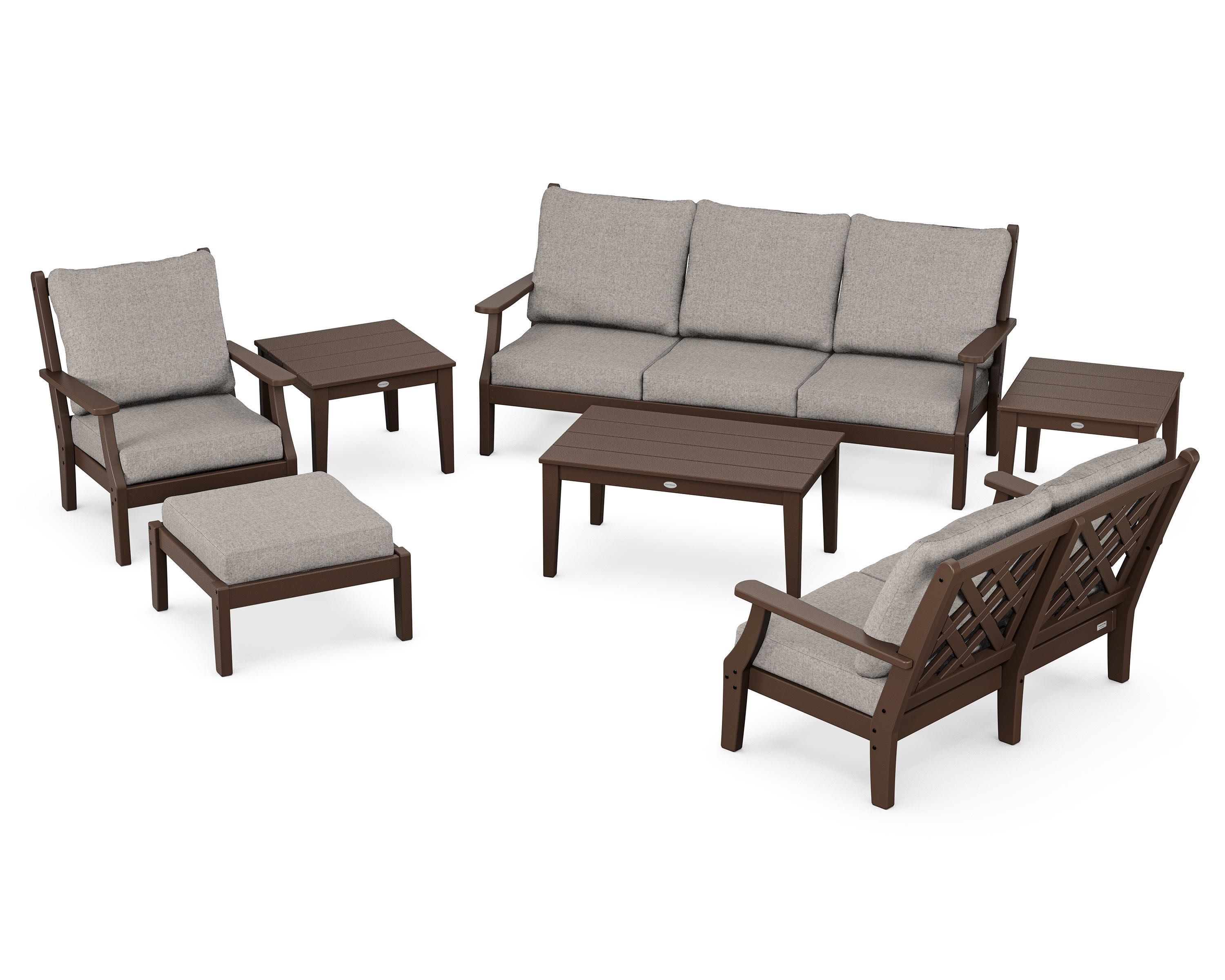 Wovendale 7-Piece Deep Seating Set in Mahogany / Weathered Tweed