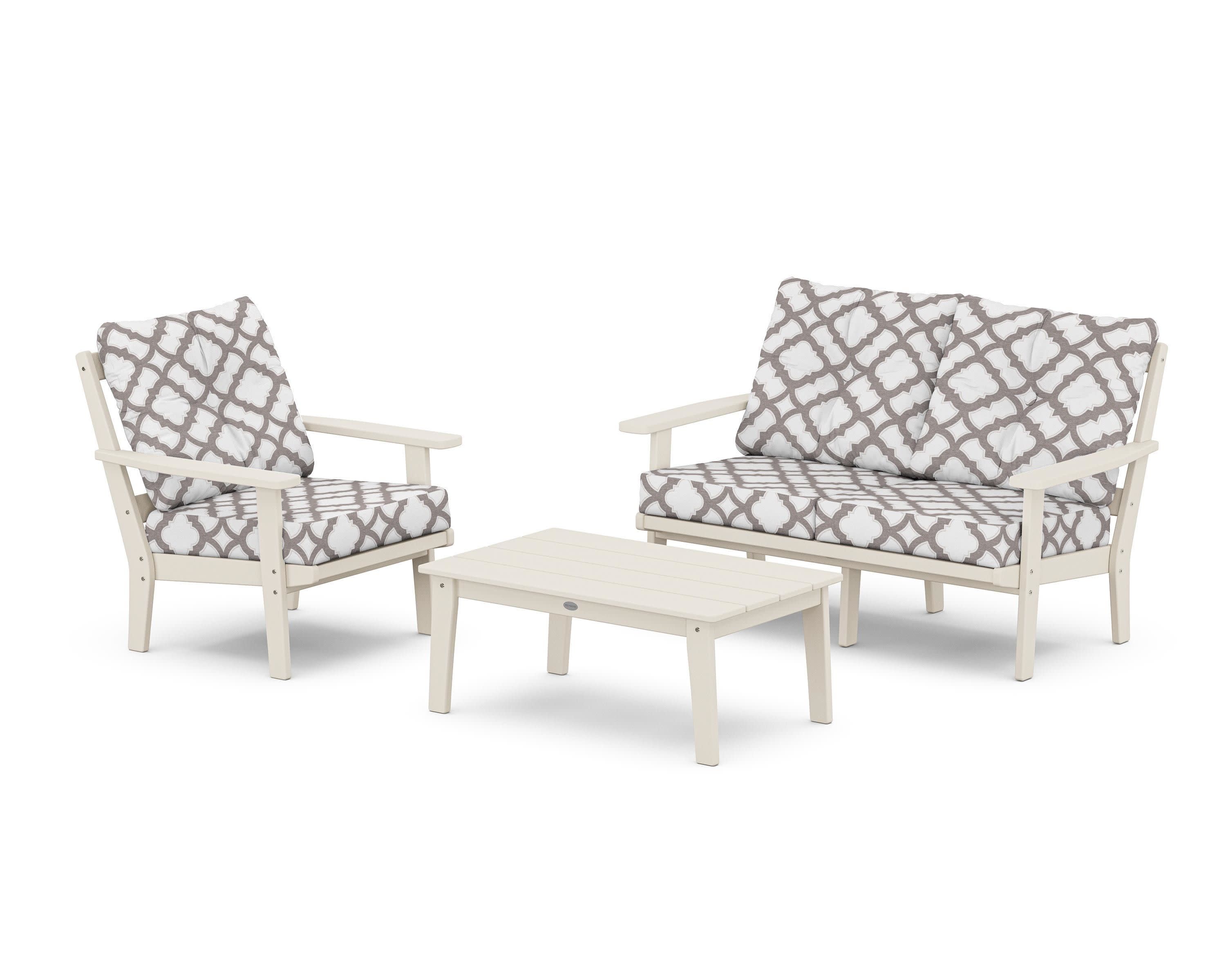 Prairie 3-Piece Deep Seating Set with Loveseat in Sand / Trellis Grey Mist