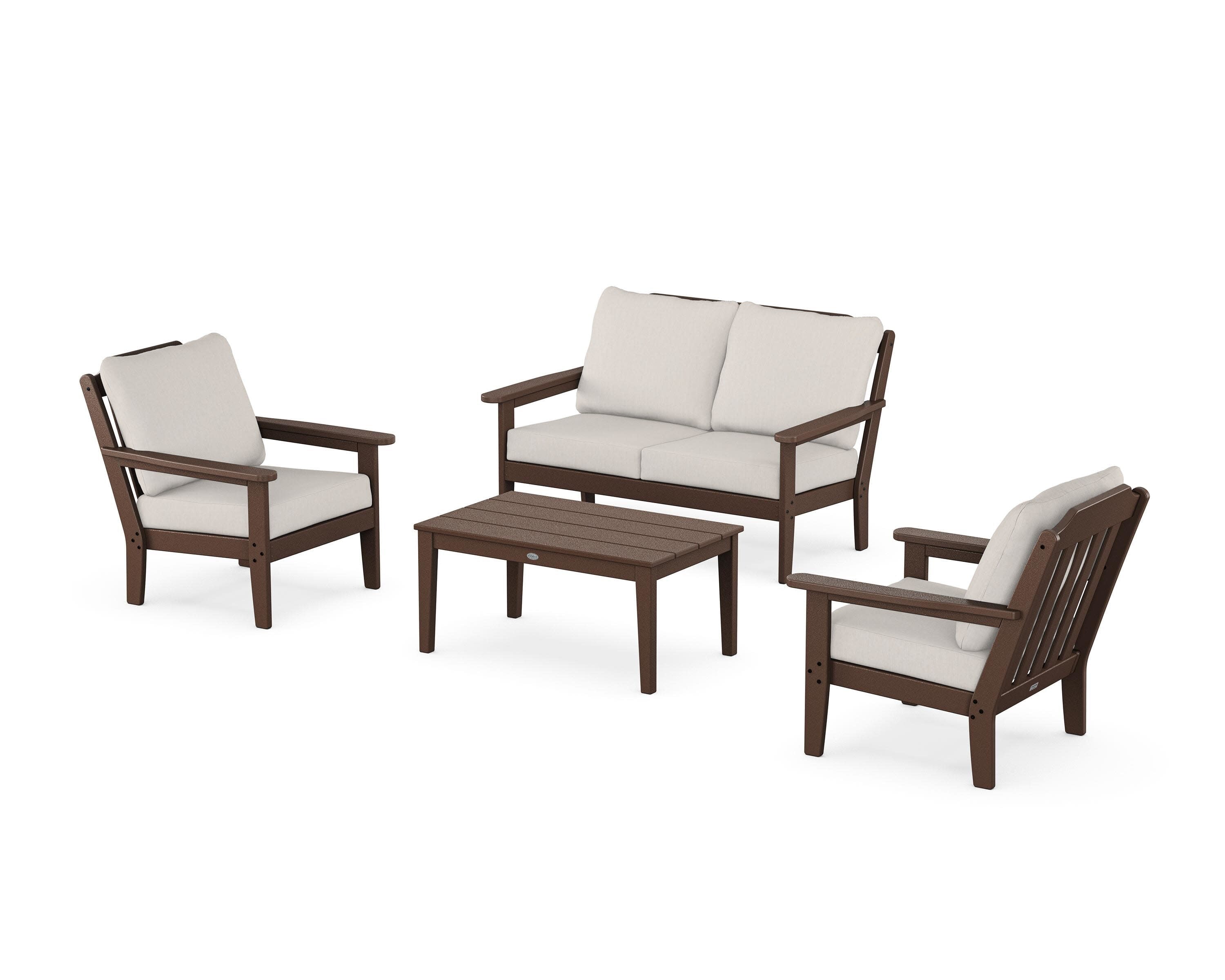 Cottage 4-Piece Deep Seating Set with Loveseat in Mahogany / Cast Ash
