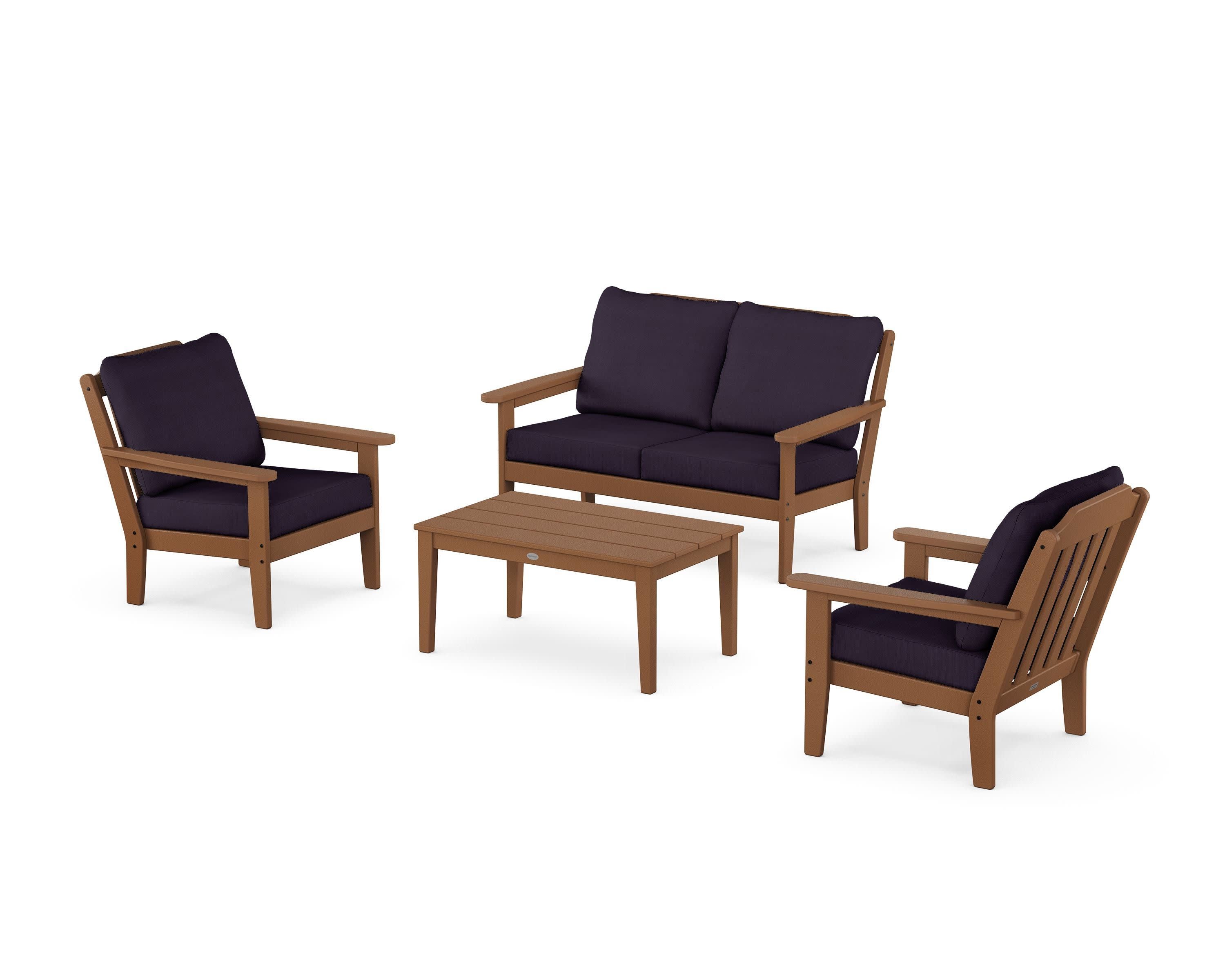 Cottage 4-Piece Deep Seating Set with Loveseat in Teak / Navy Linen