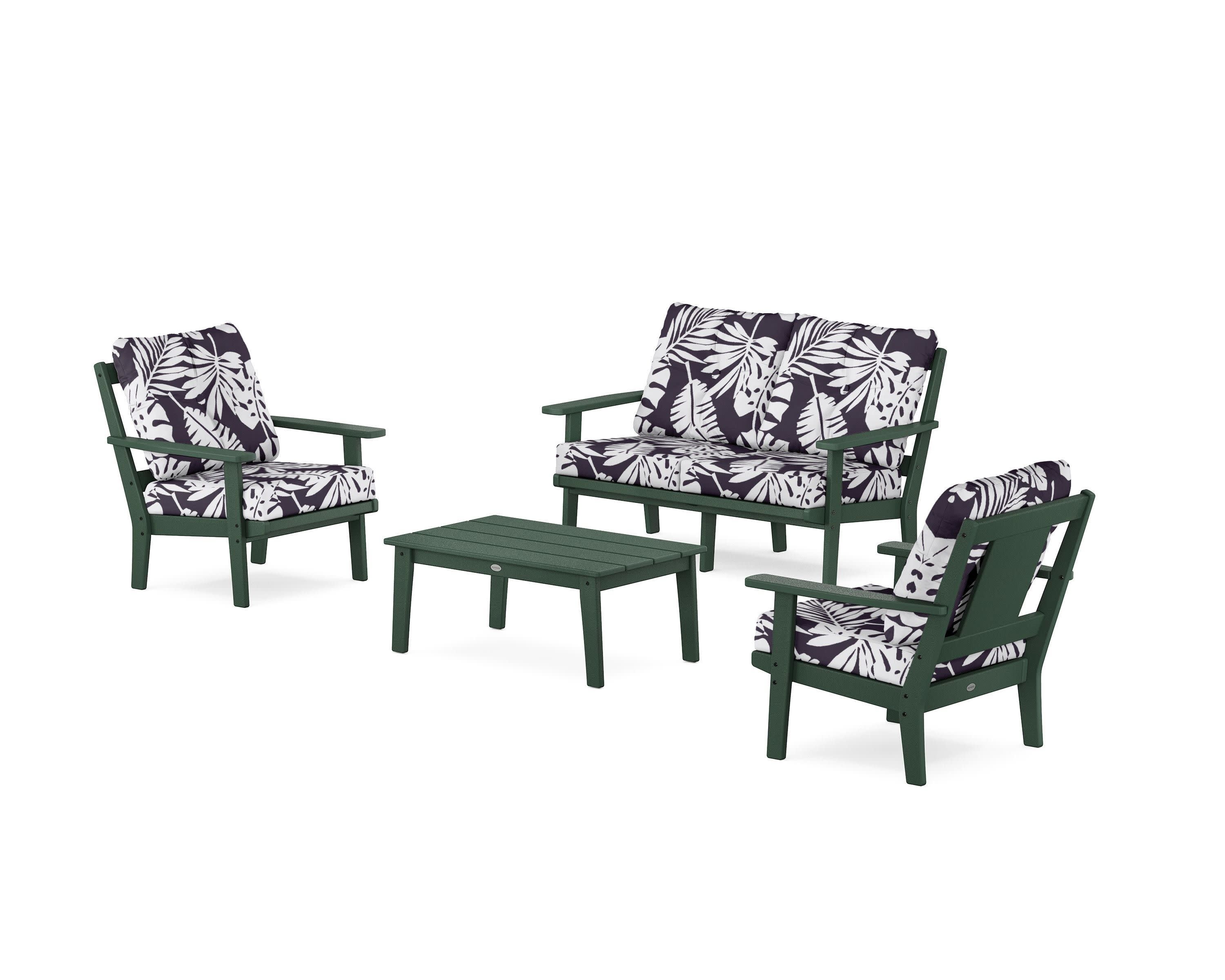 Prairie 4-Piece Deep Seating Set with Loveseat in Green / Leaf Navy