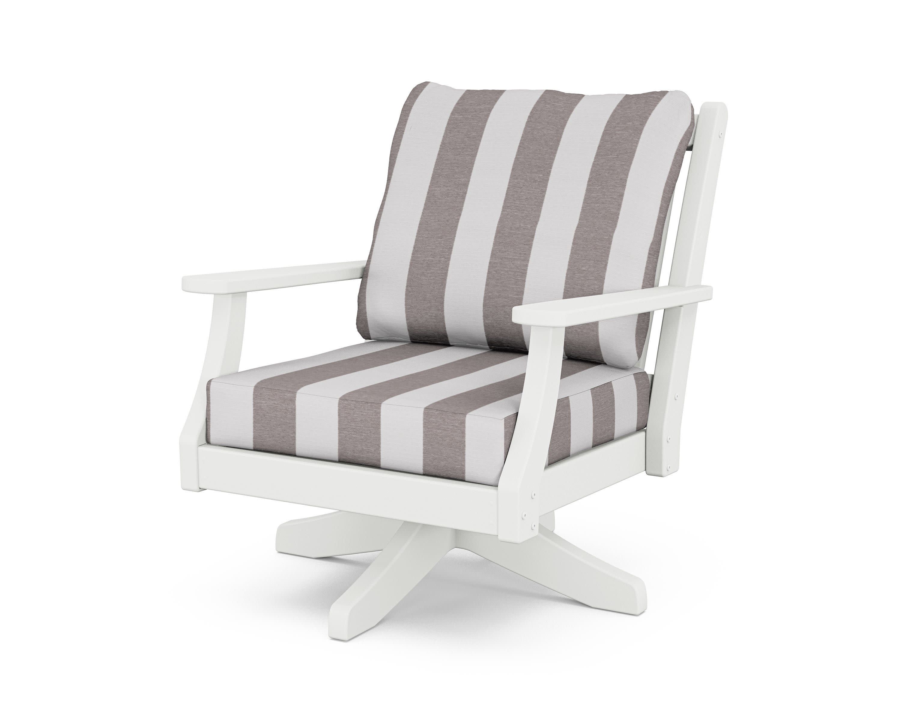 Wovendale Deep Seating Swivel Chair in White / Cabana Stripe Grey Mist