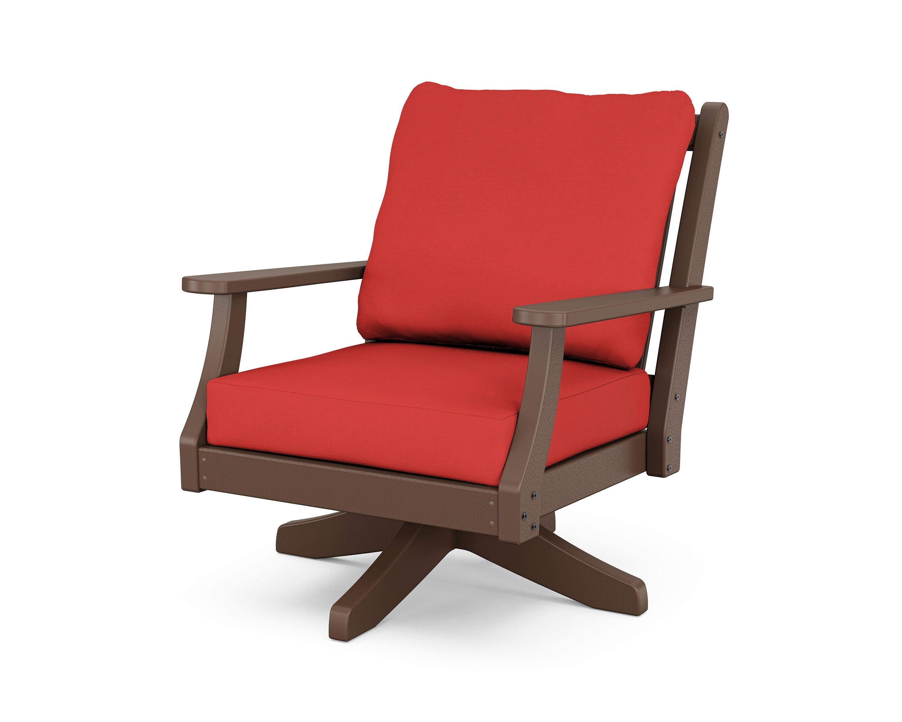Wovendale Deep Seating Swivel Chair in Mahogany / Crimson Linen