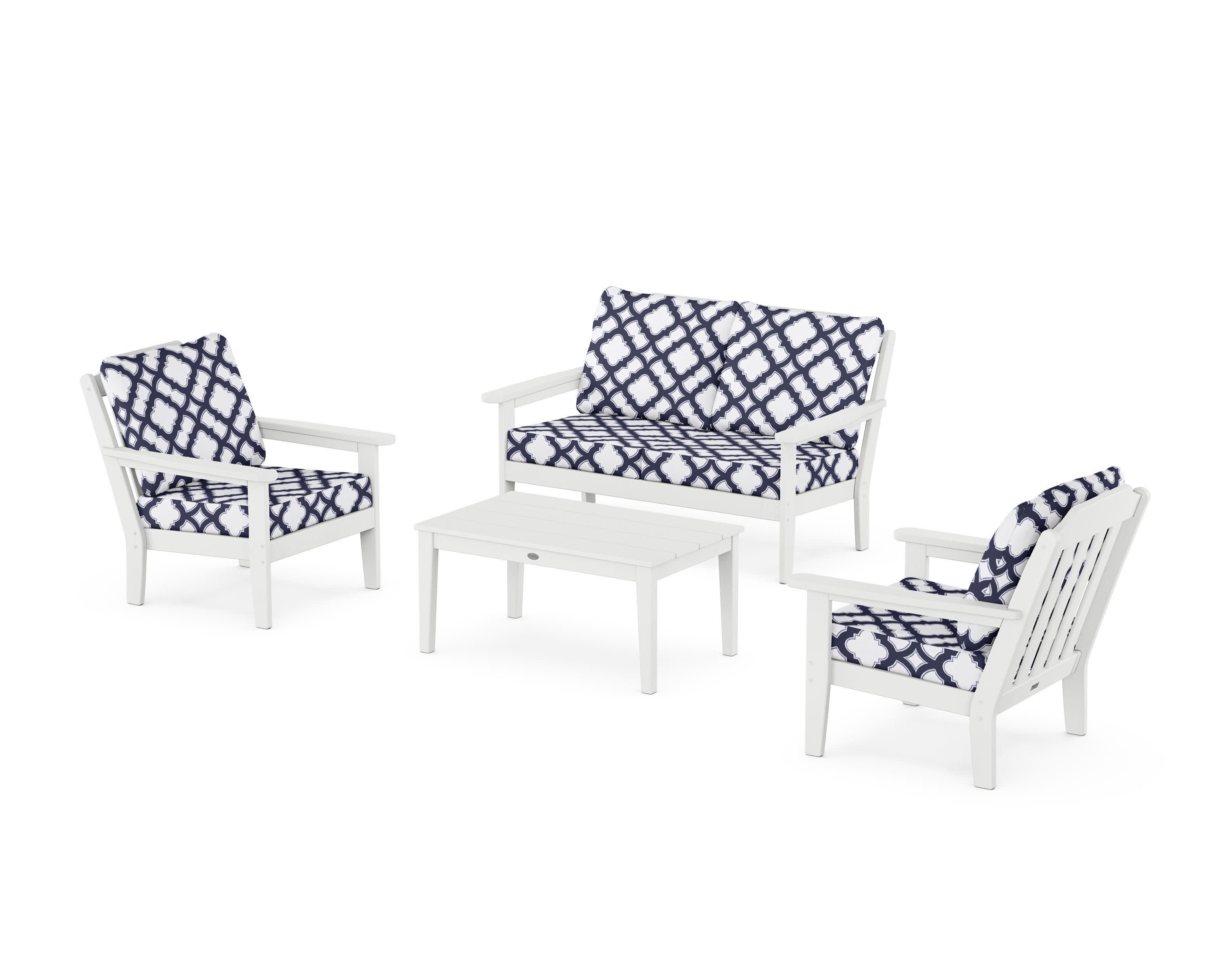 Cottage 4-Piece Deep Seating Set with Loveseat in White / Trellis Navy