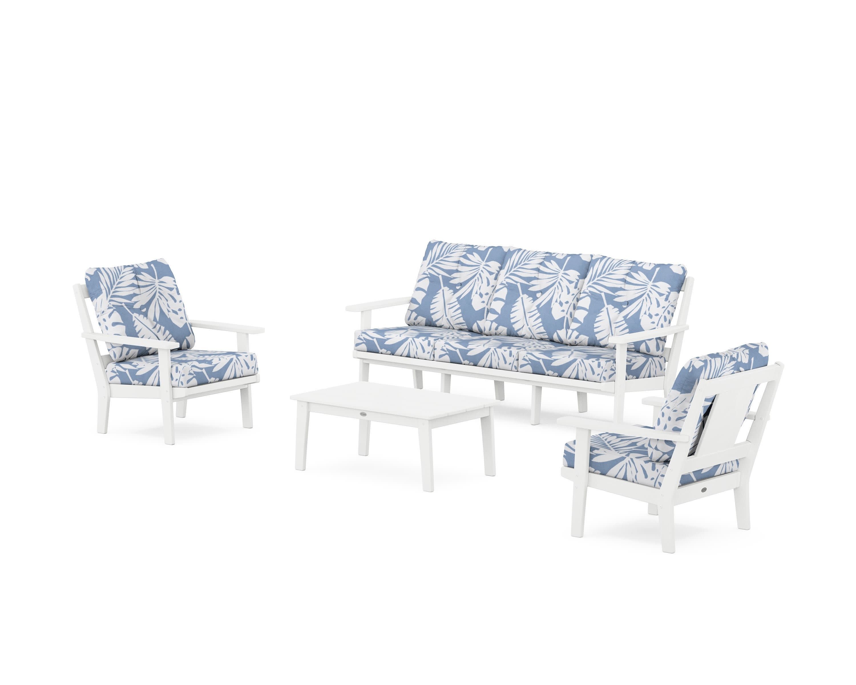 Prairie 4-Piece Deep Seating Set with Sofa in White / Leaf Sky Blue