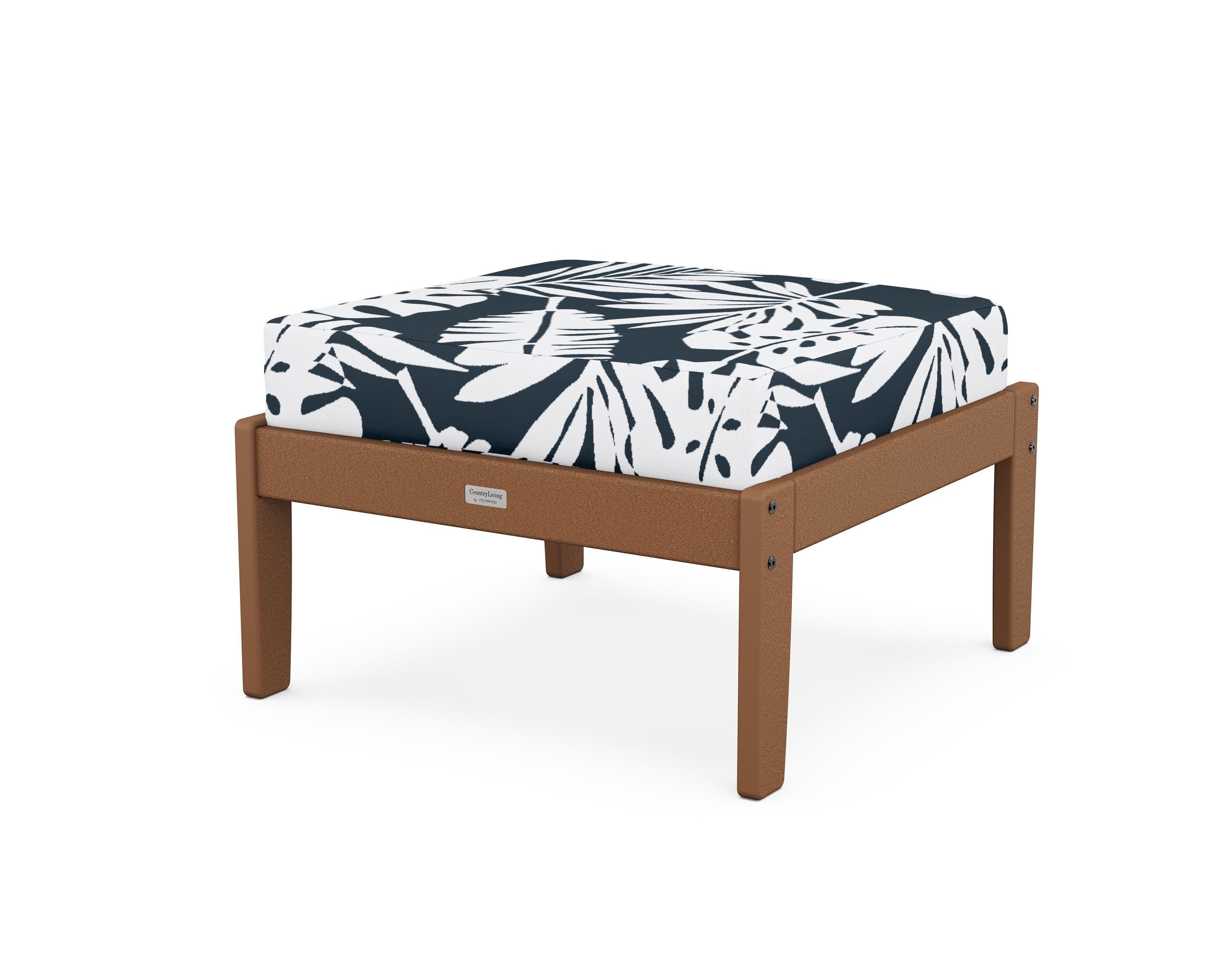 Cottage Deep Seating Ottoman in Teak / Leaf Marine Indigo