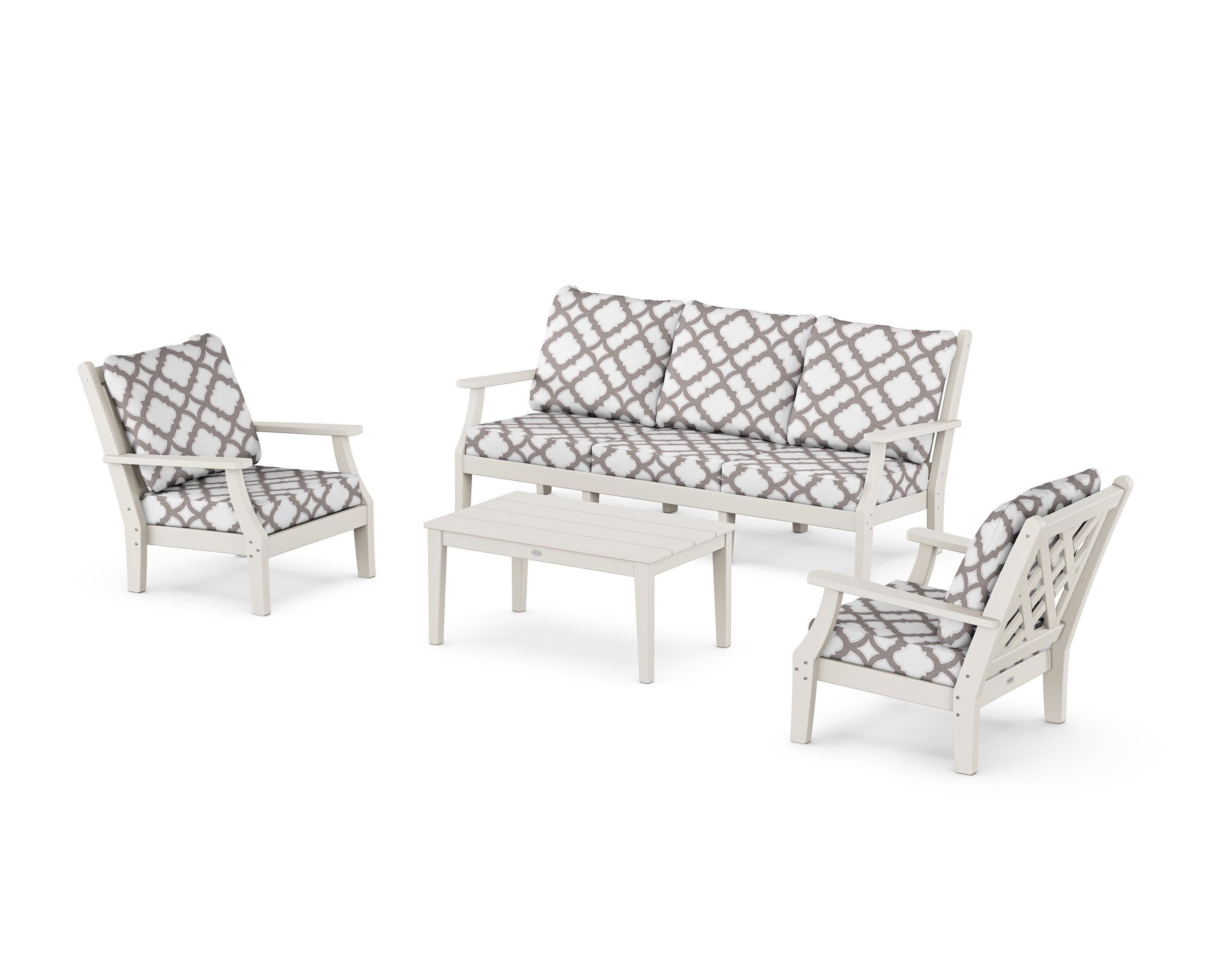 Wovendale 4-Piece Deep Seating Set with Sofa in Sand / Trellis Grey Mist
