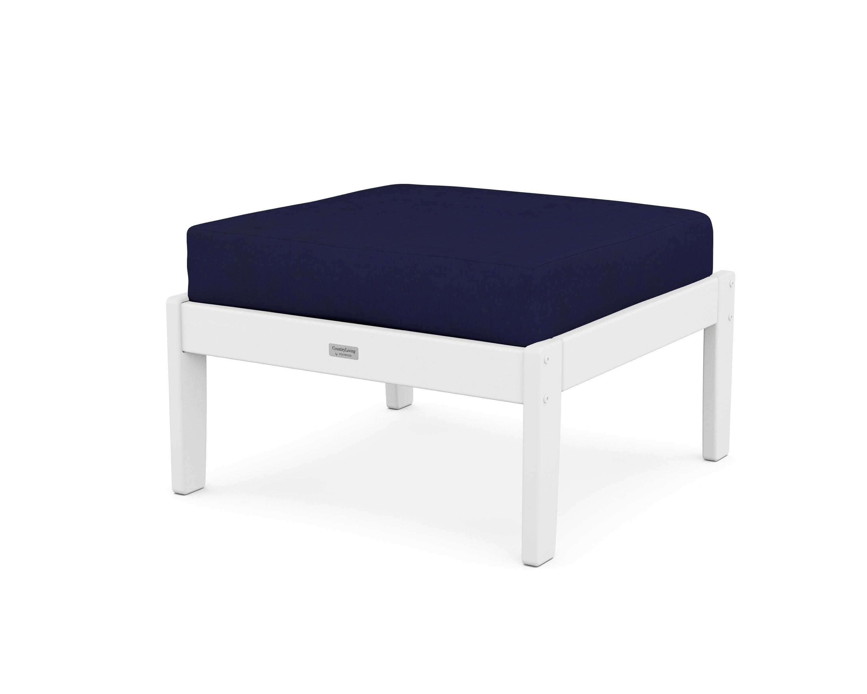 Cottage Deep Seating Ottoman in White / Navy