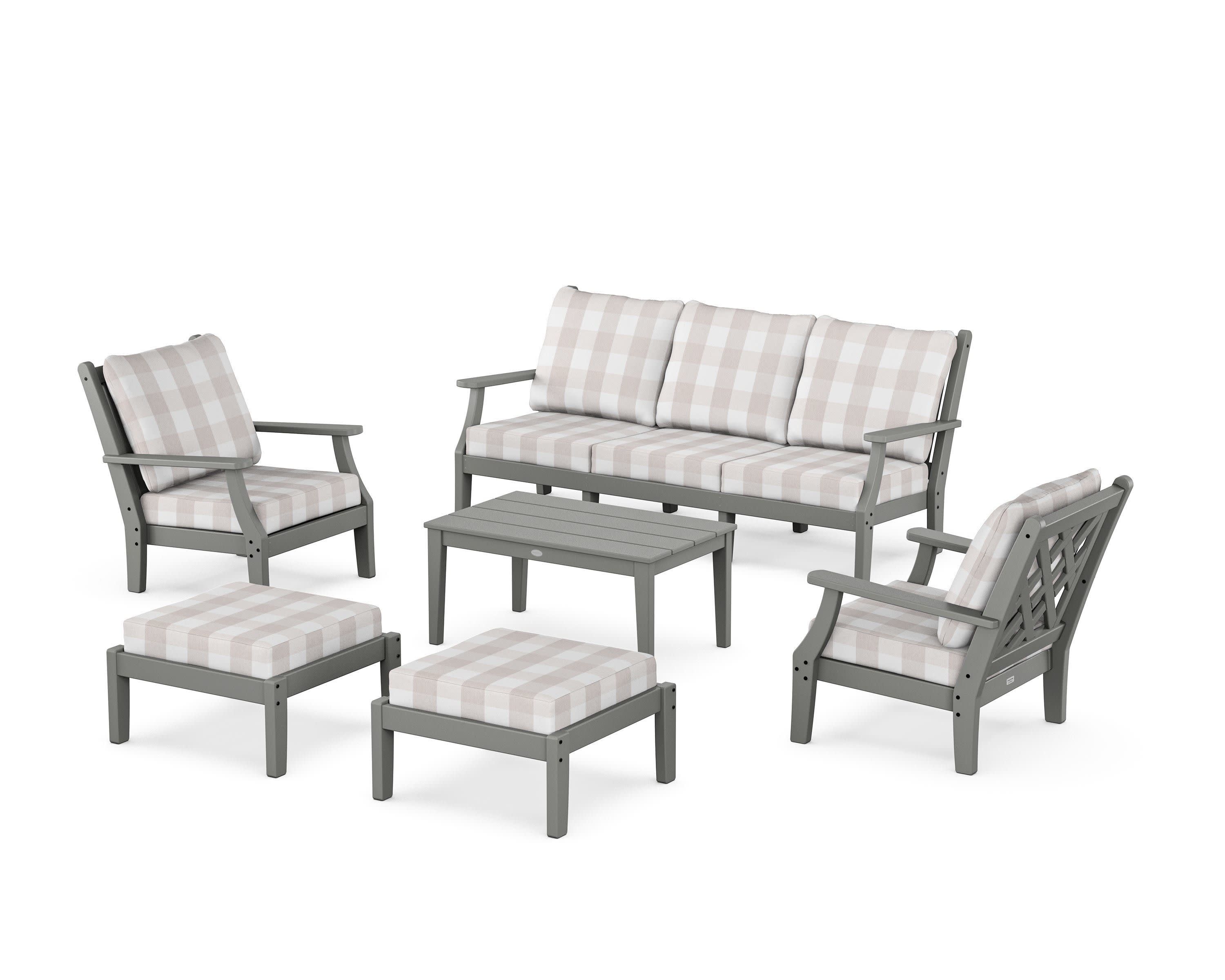Wovendale 6-Piece Lounge Sofa Set in Slate Grey / Buffalo Plaid Dune Burlap