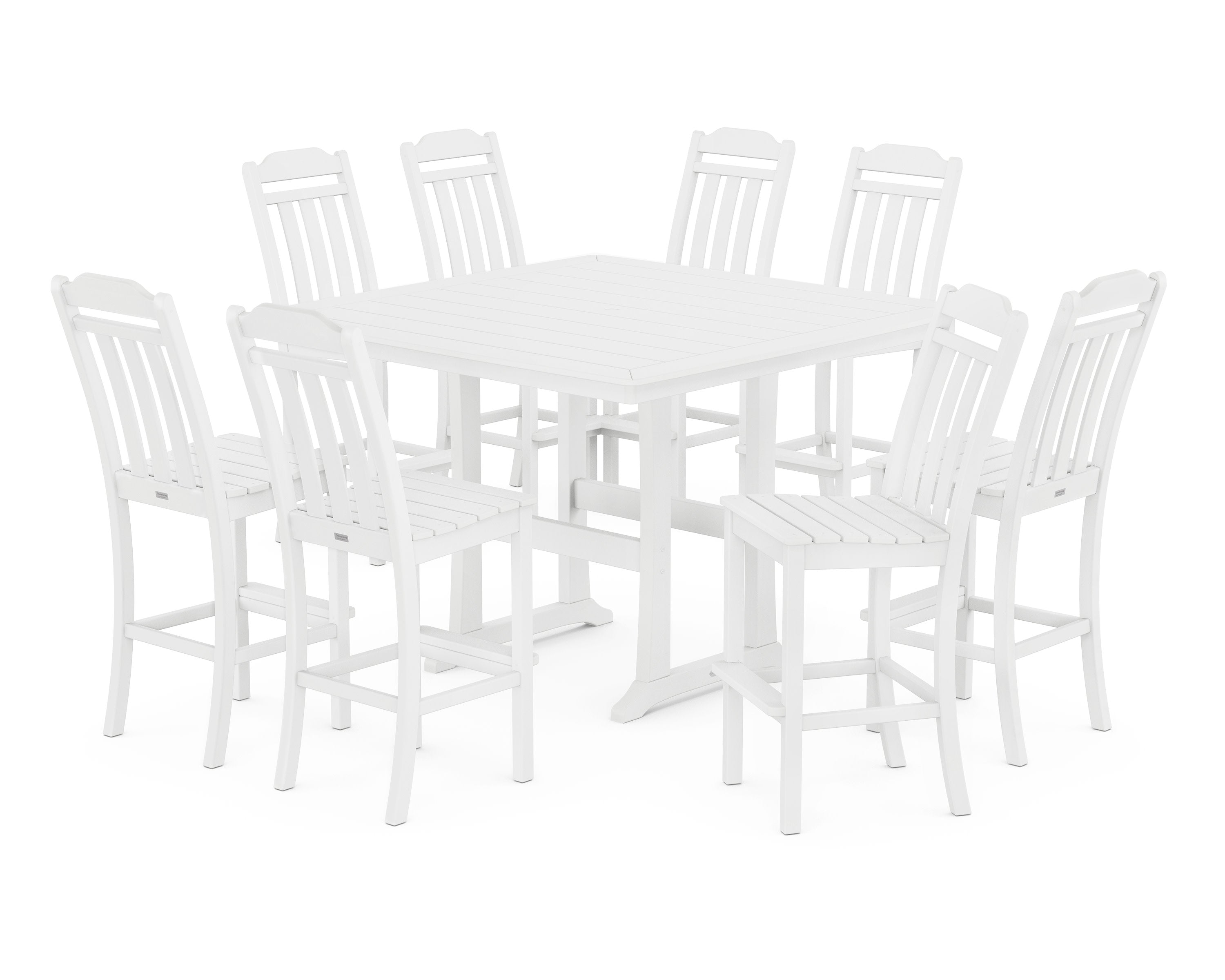 Cottage 9-Piece Square Side Chair Bar Set with Trestle Legs in White