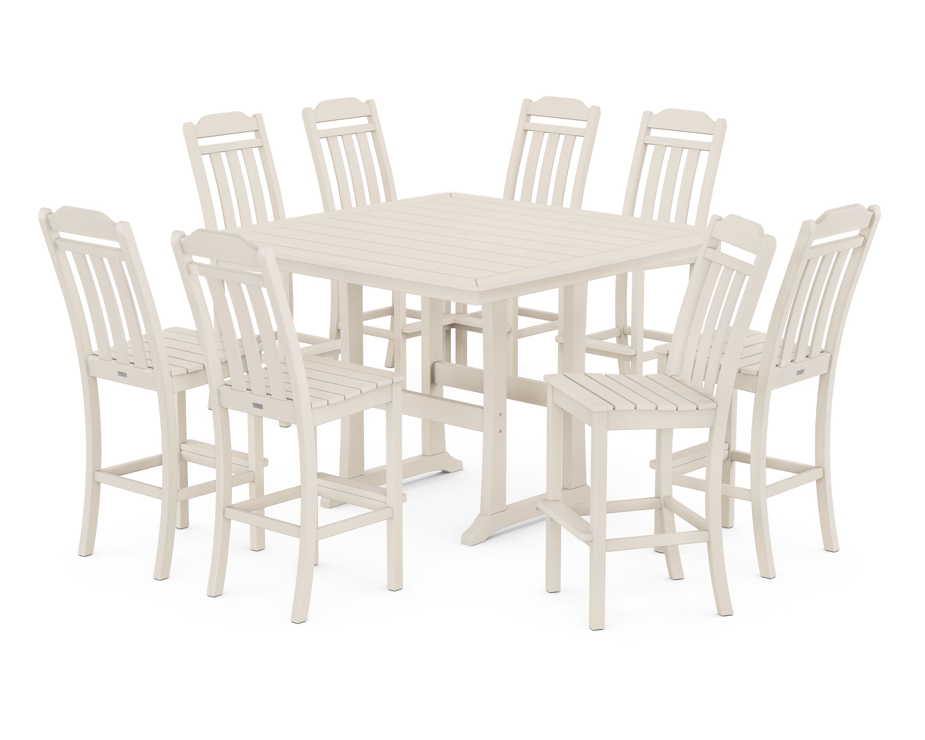 Cottage 9-Piece Square Side Chair Bar Set with Trestle Legs in Sand