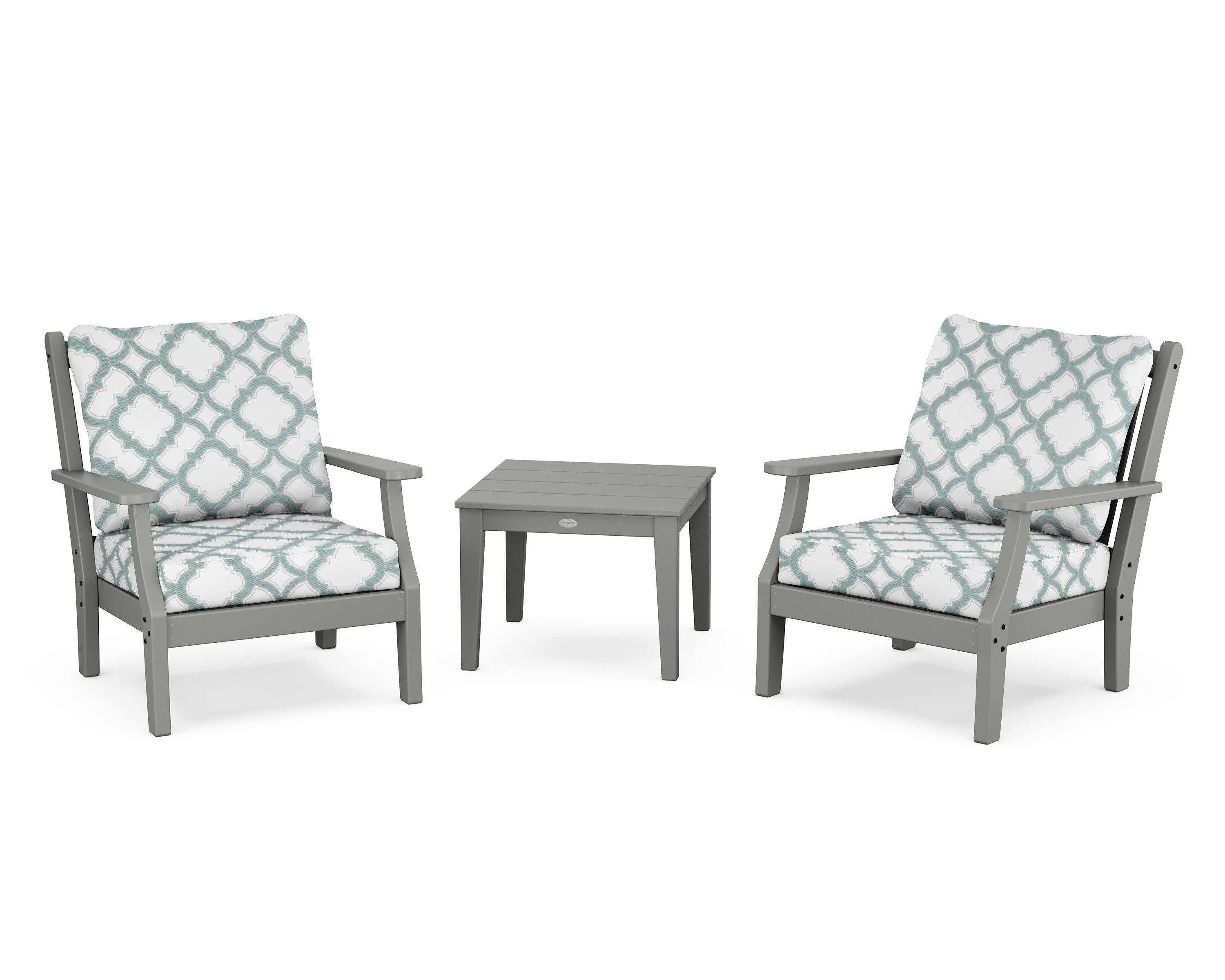 Wovendale 3-Piece Deep Seating Set in Slate Grey / Trellis Glacier Spa