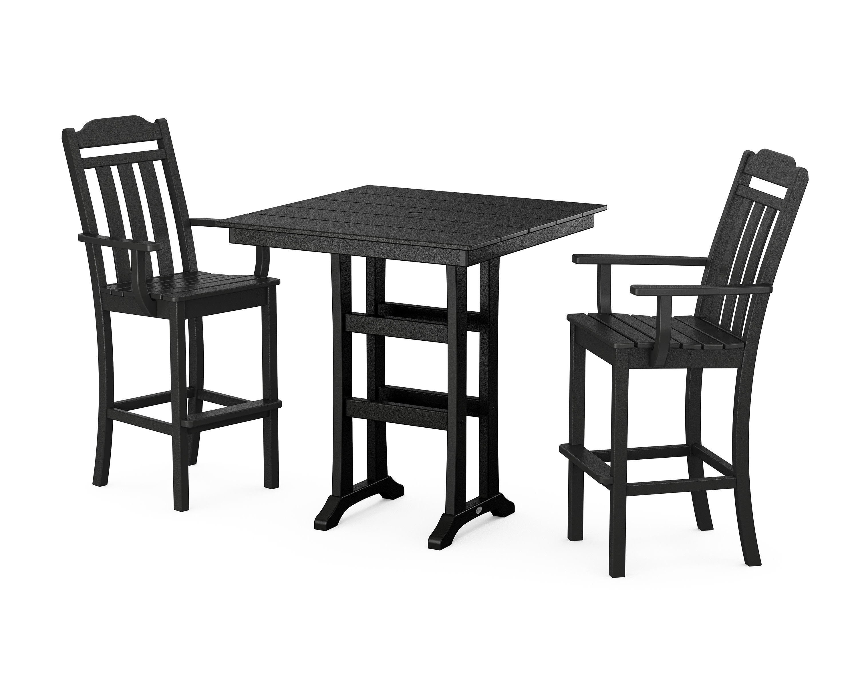 Cottage 3-Piece Farmhouse Bar Set with Trestle Legs in Black