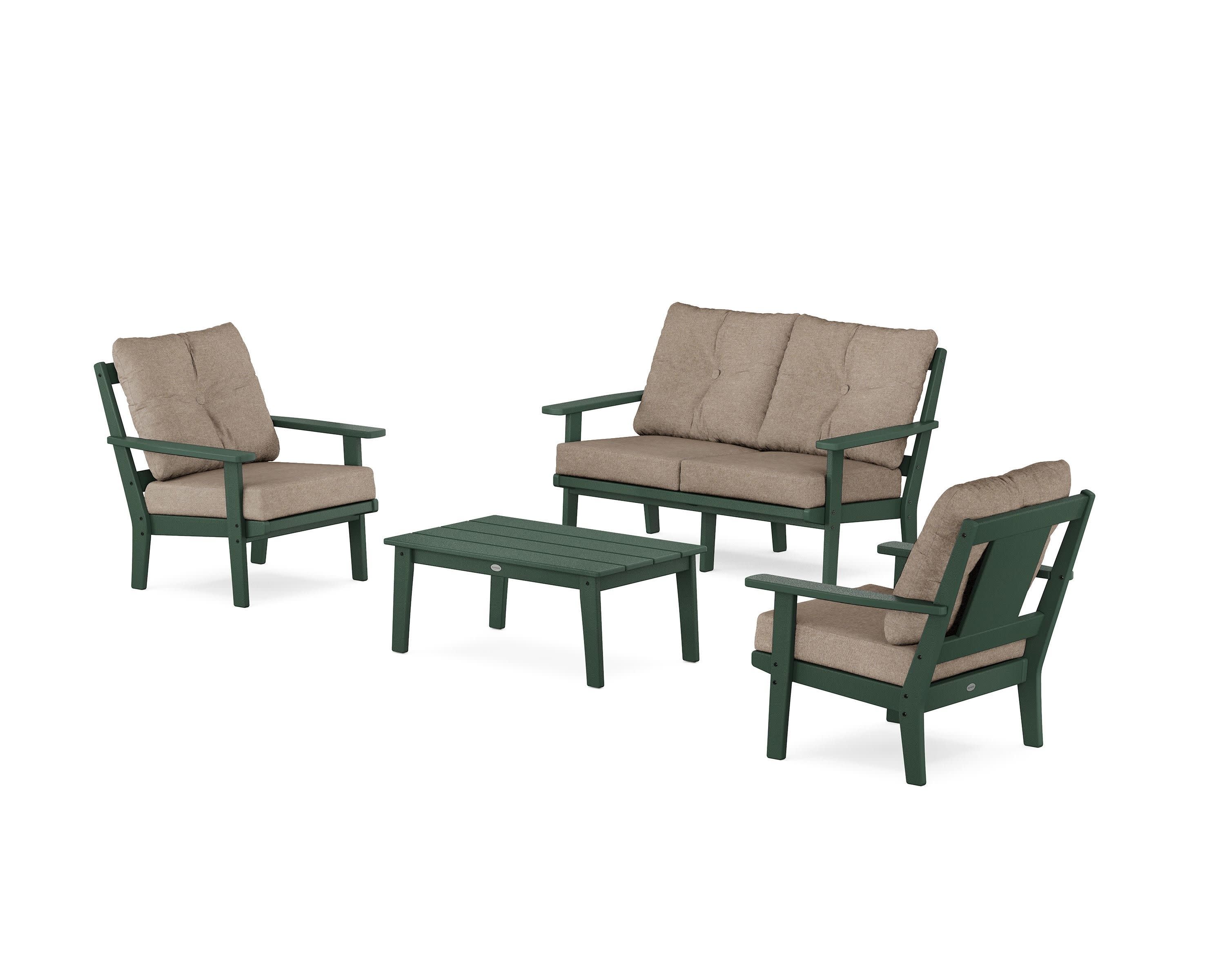 Prairie 4-Piece Deep Seating Set with Loveseat in Green / Spiced Burlap