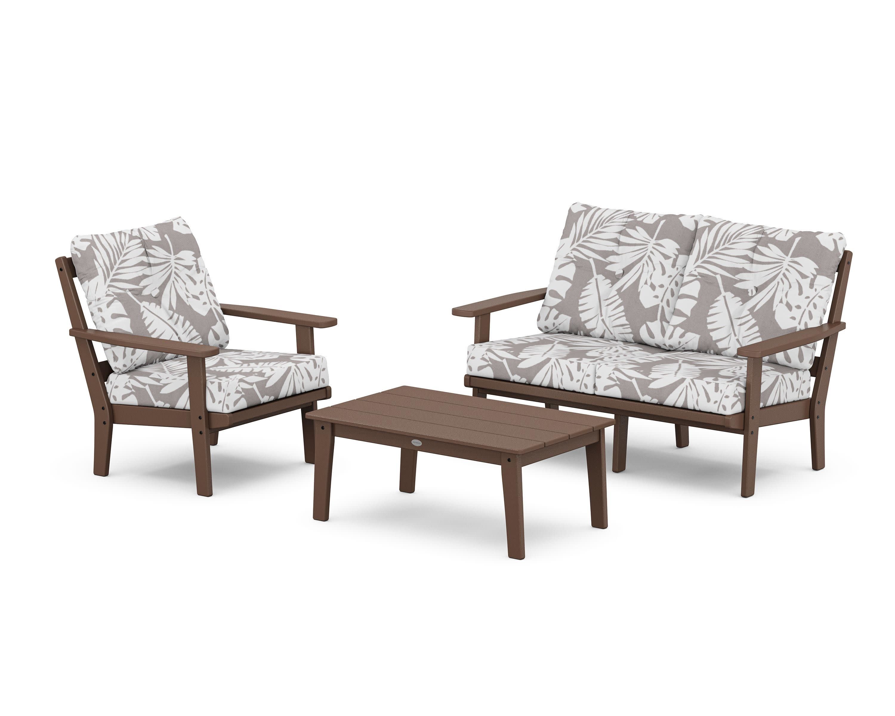 Prairie 3-Piece Deep Seating Set with Loveseat in Mahogany / Leaf Grey Mist