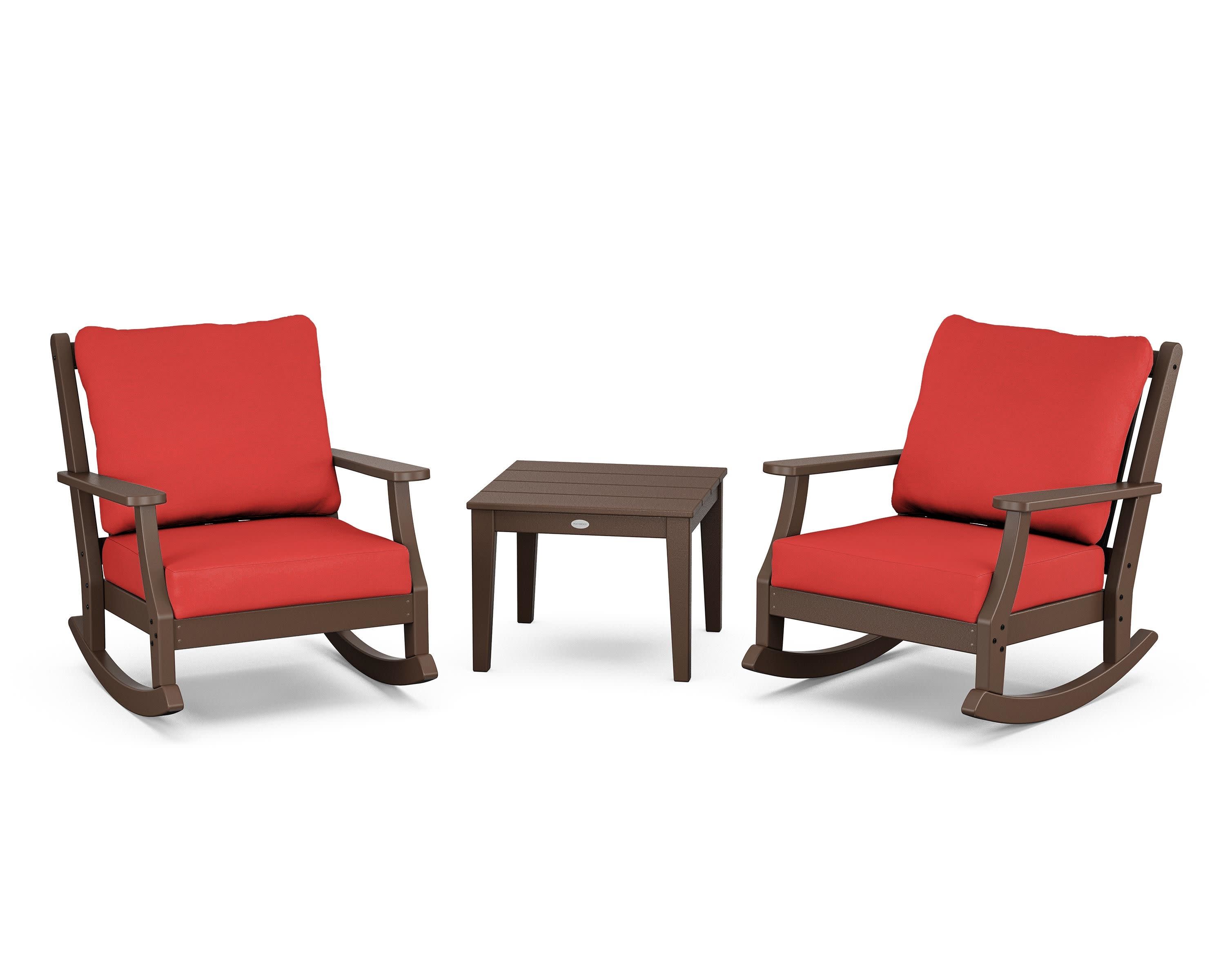 Wovendale 3-Piece Deep Seating Rocker Set in Mahogany / Crimson Linen